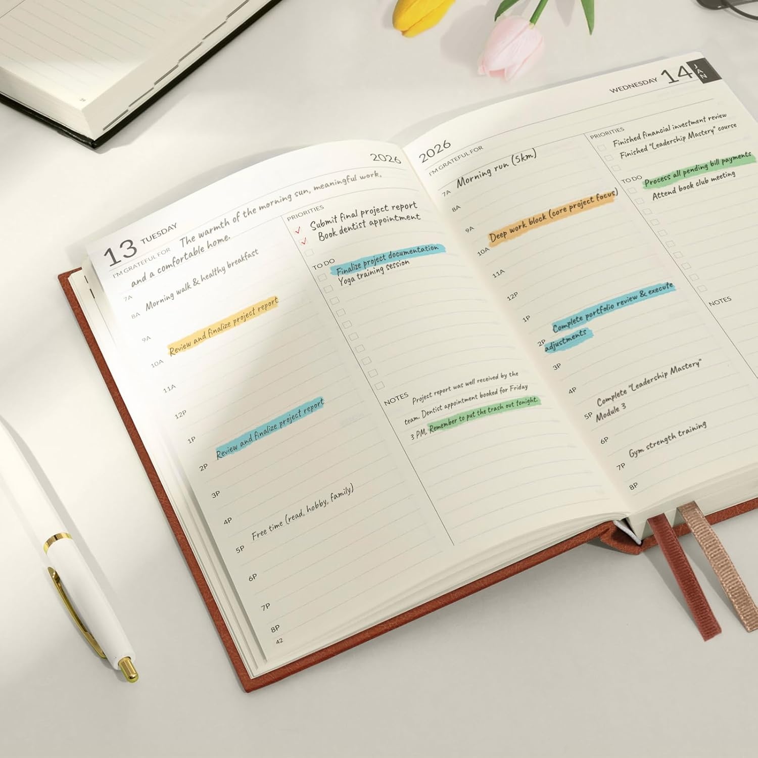 image:imageSUNEE 2026 Planner Daily Planner 2026 for Productivity Weekly amp Monthly Goal Achievement System with One Page Per Day Layout A5 Hardcover 56 x 84 January to December 2026BrownBrown