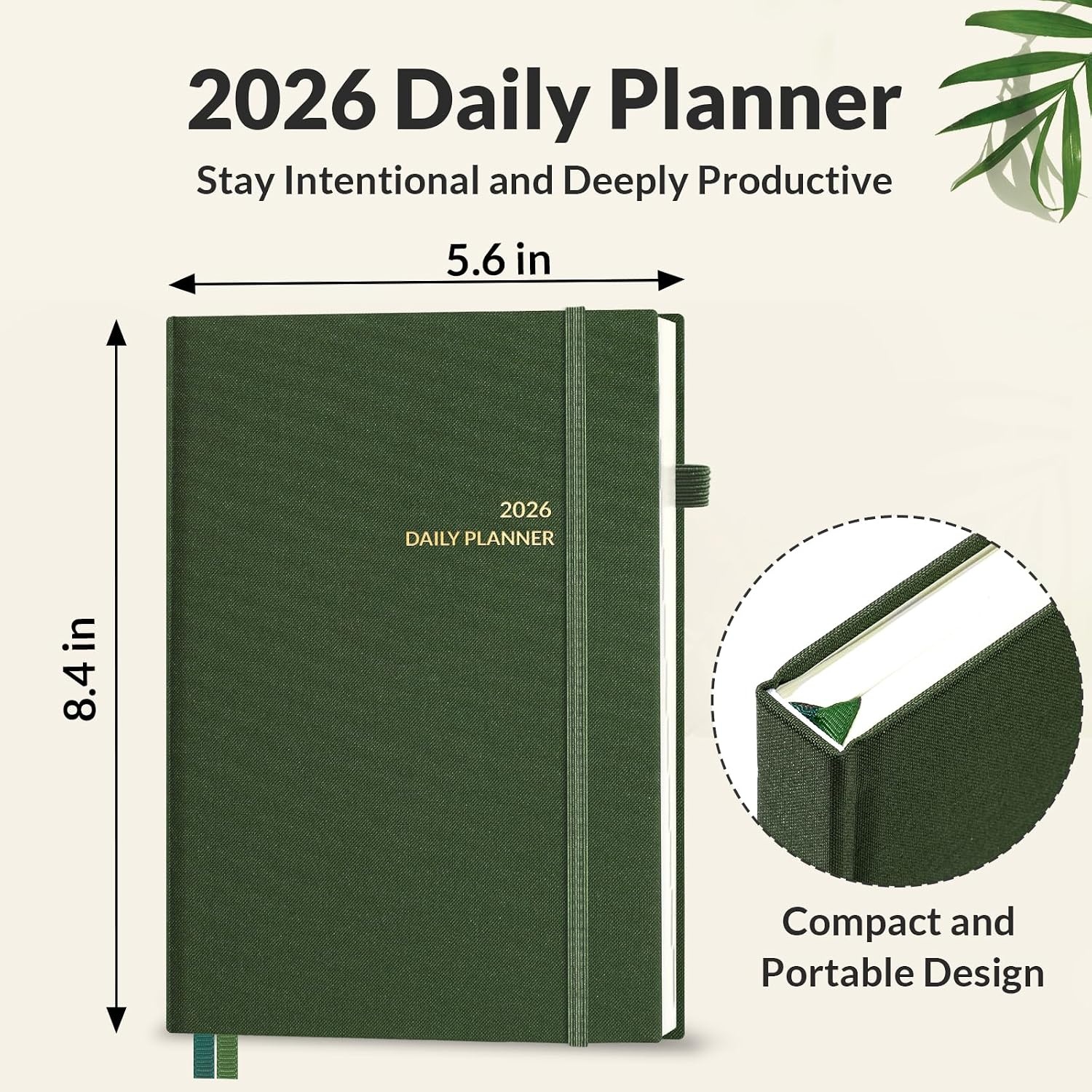 image:imageSUNEE 2026 Planner Daily Planner 2026 for Productivity Weekly amp Monthly Goal Achievement System with One Page Per Day Layout A5 Hardcover 56 x 84 January to December 2026BrownDark Green