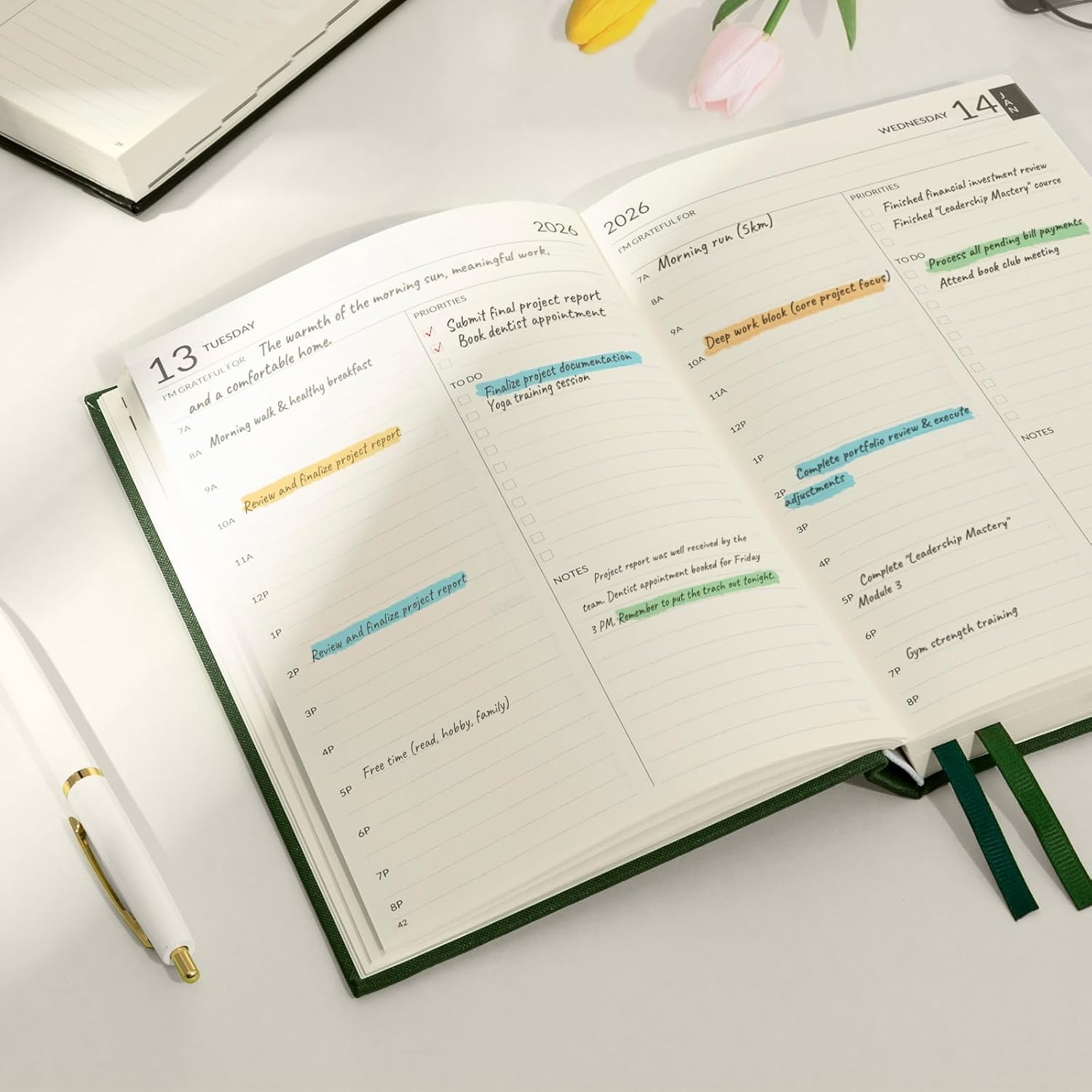 image:imageSUNEE 2026 Planner Daily Planner 2026 for Productivity Weekly amp Monthly Goal Achievement System with One Page Per Day Layout A5 Hardcover 56 x 84 January to December 2026BrownDark Green