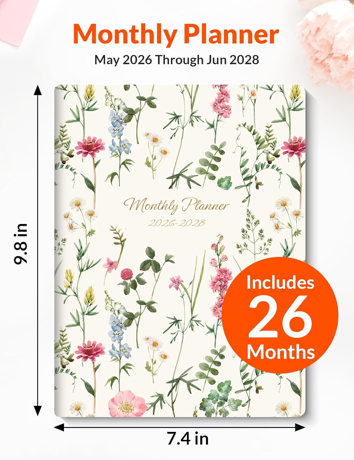 image:imageSUNEE Pocket Calendar 20262027 Two Year Monthly Planner Small Calendar 35 x 6 Organizer for Daily amp Yearly Schedule Compact Agenda Notebook for School Work Women Pink MarbleBeige Wildflower