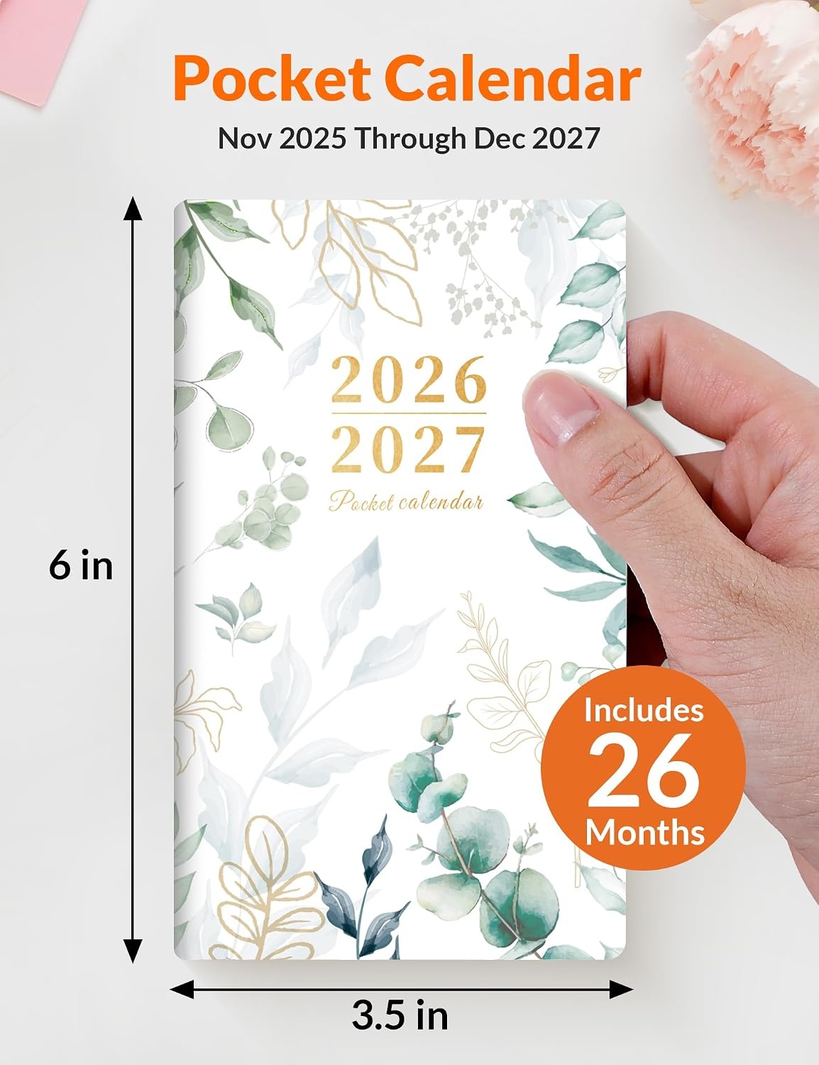 image:imageSUNEE Pocket Calendar 20262027 Two Year Monthly Planner Small Calendar 35 x 6 Organizer for Daily amp Yearly Schedule Compact Agenda Notebook for School Work Women Pink MarbleGreenery