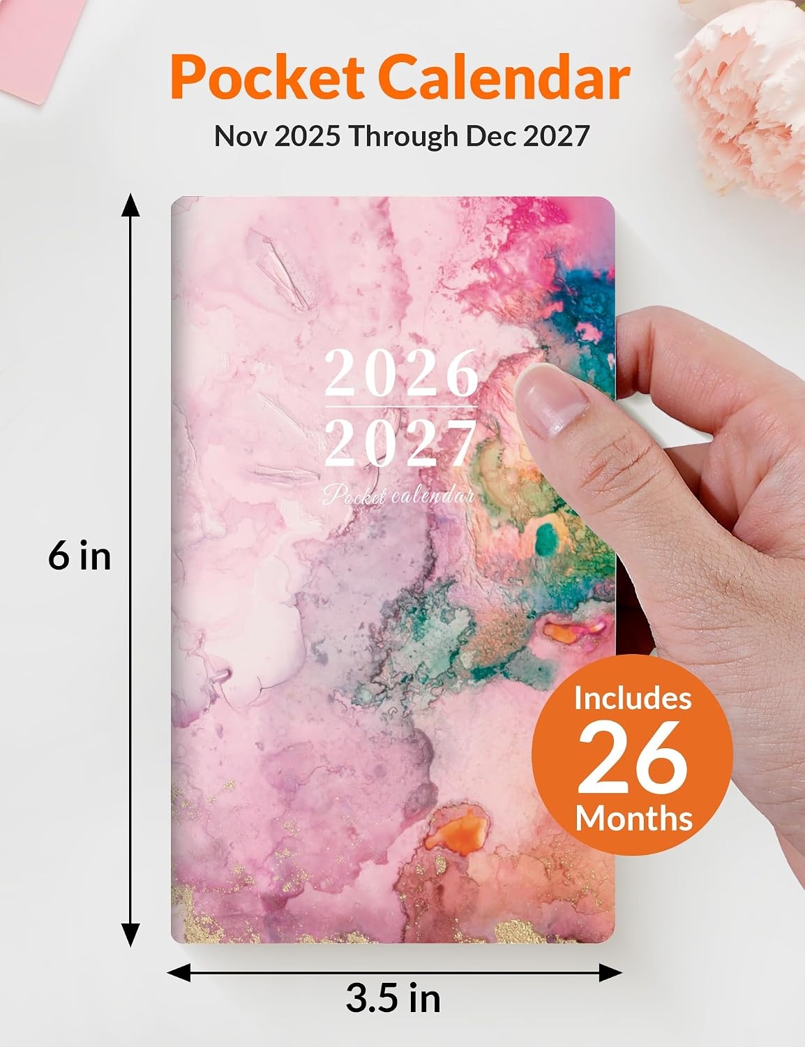 image:imageSUNEE Pocket Calendar 20262027 Two Year Monthly Planner Small Calendar 35 x 6 Organizer for Daily amp Yearly Schedule Compact Agenda Notebook for School Work Women Pink MarblePink Marble