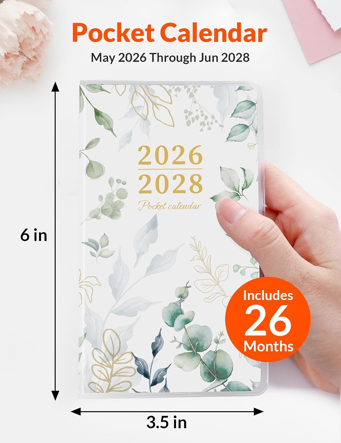image:imageSUNEE Pocket Calendar 20262027 Two Year Monthly Planner Small Calendar 35 x 6 Organizer for Daily amp Yearly Schedule Compact Agenda Notebook for School Work Women Pink MarbleGreenery