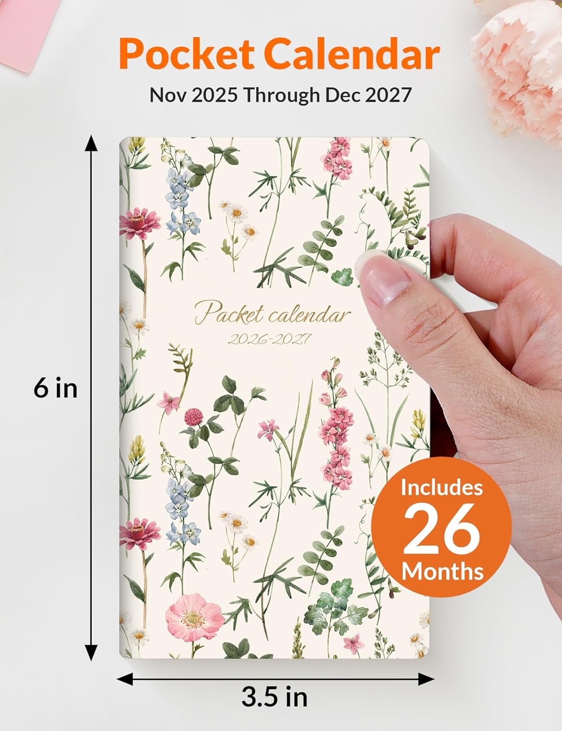 image:imageSUNEE Pocket Calendar 20262027 Two Year Monthly Planner Small Calendar 35 x 6 Organizer for Daily amp Yearly Schedule Compact Agenda Notebook for School Work Women Pink MarbleWildflowers