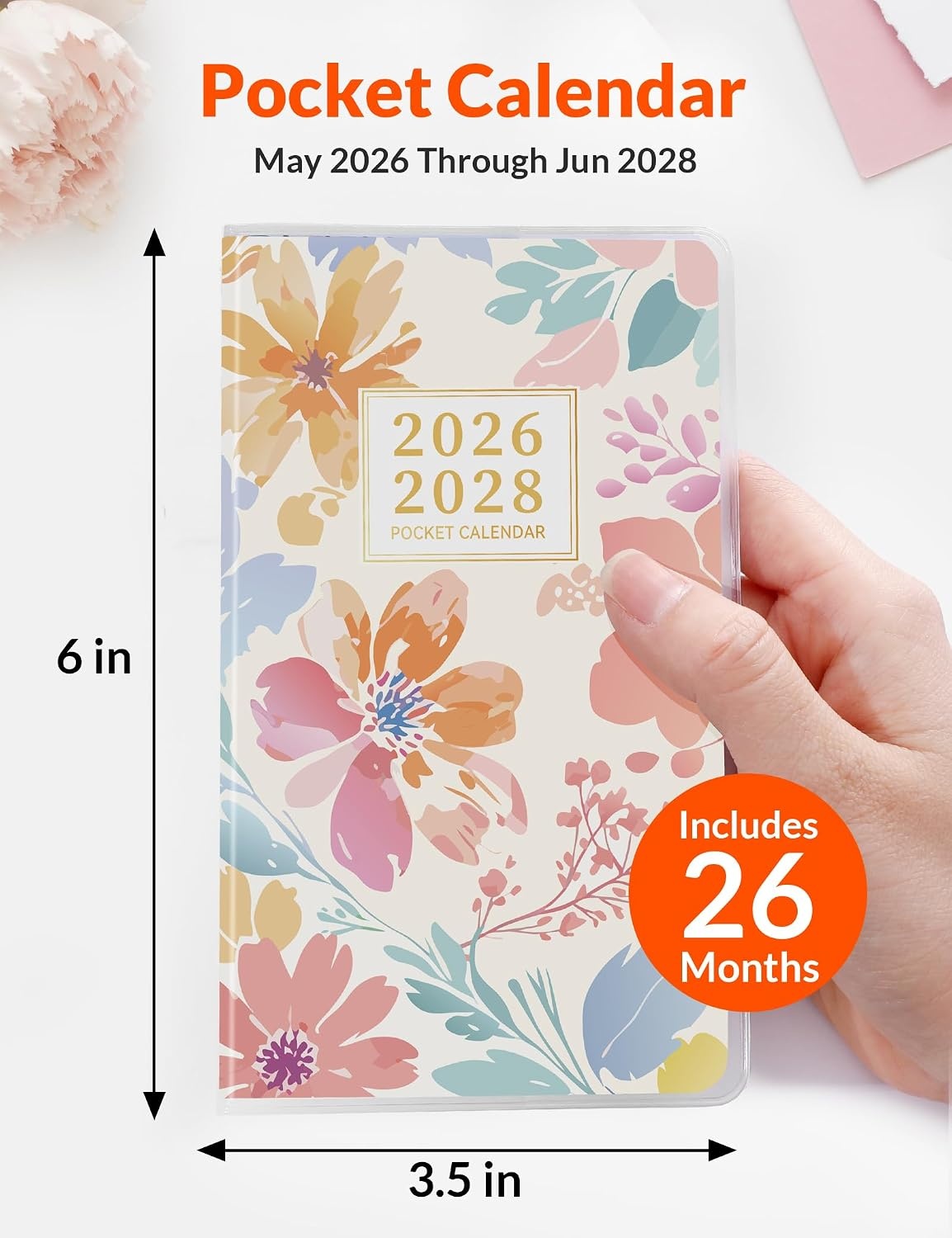 image:imageSUNEE Pocket Calendar 20262027 Two Year Monthly Planner Small Calendar 35 x 6 Organizer for Daily amp Yearly Schedule Compact Agenda Notebook for School Work Women Pink MarbleColorful Floral