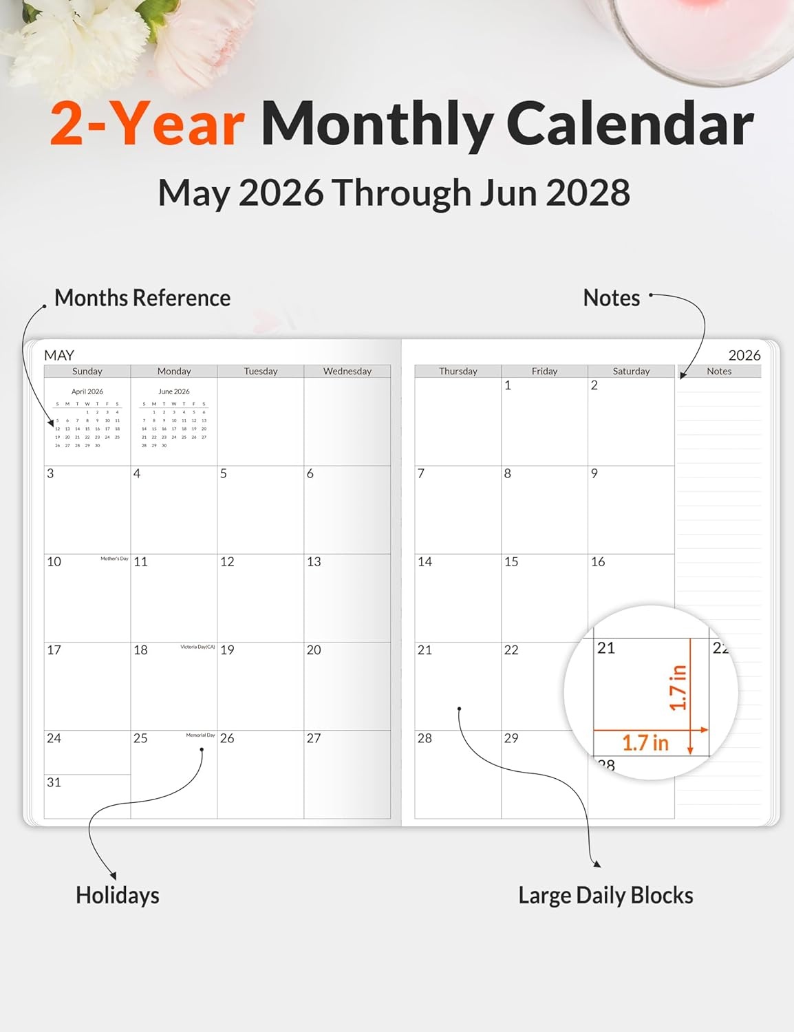 image:imageSUNEE Pocket Calendar 20262027 Two Year Monthly Planner Small Calendar 35 x 6 Organizer for Daily amp Yearly Schedule Compact Agenda Notebook for School Work Women Pink MarbleBeige Wildflower
