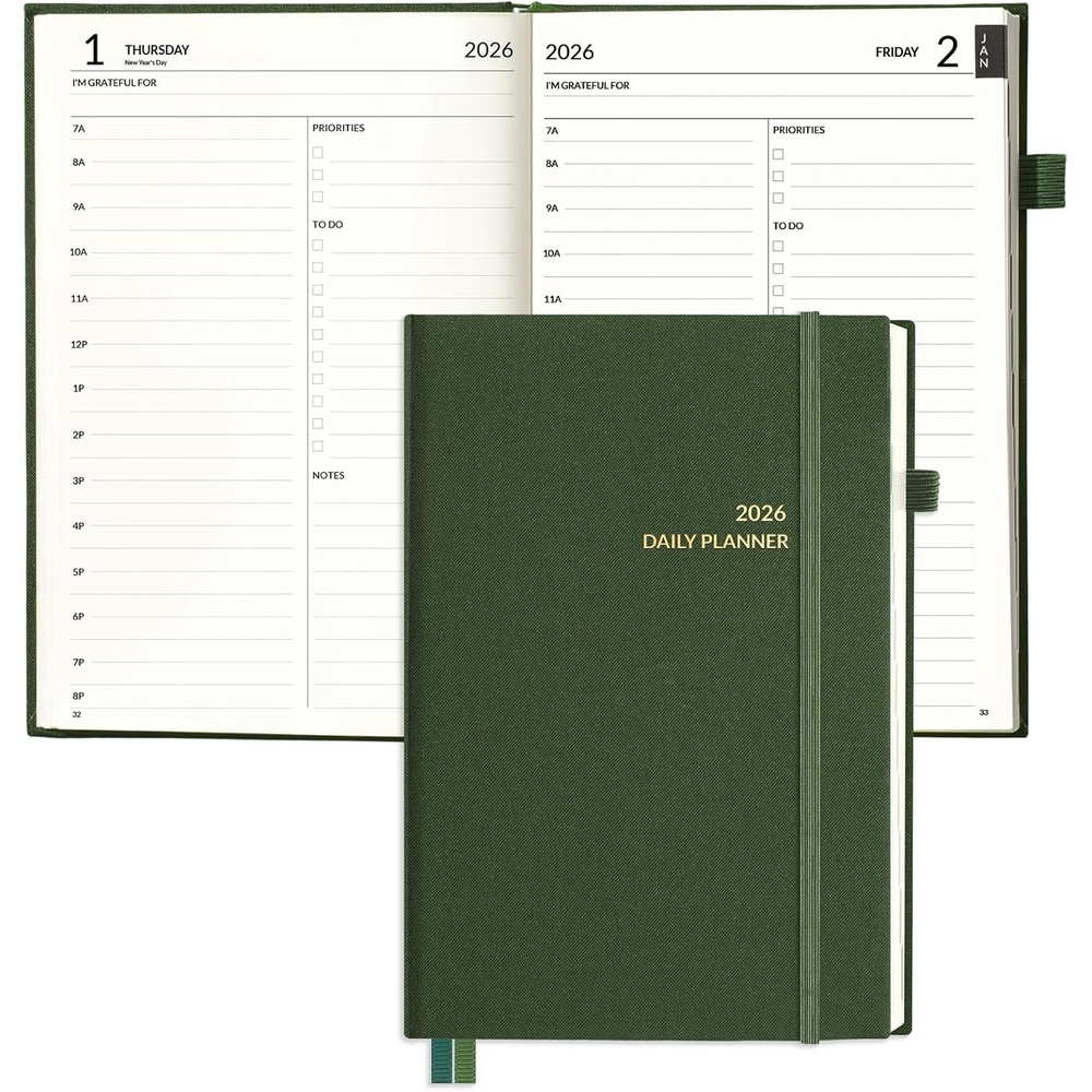 image:imageSUNEE 2026 Planner Daily Planner 2026 for Productivity Weekly amp Monthly Goal Achievement System with One Page Per Day Layout A5 Hardcover 56 x 84 January to December 2026BrownDark Green