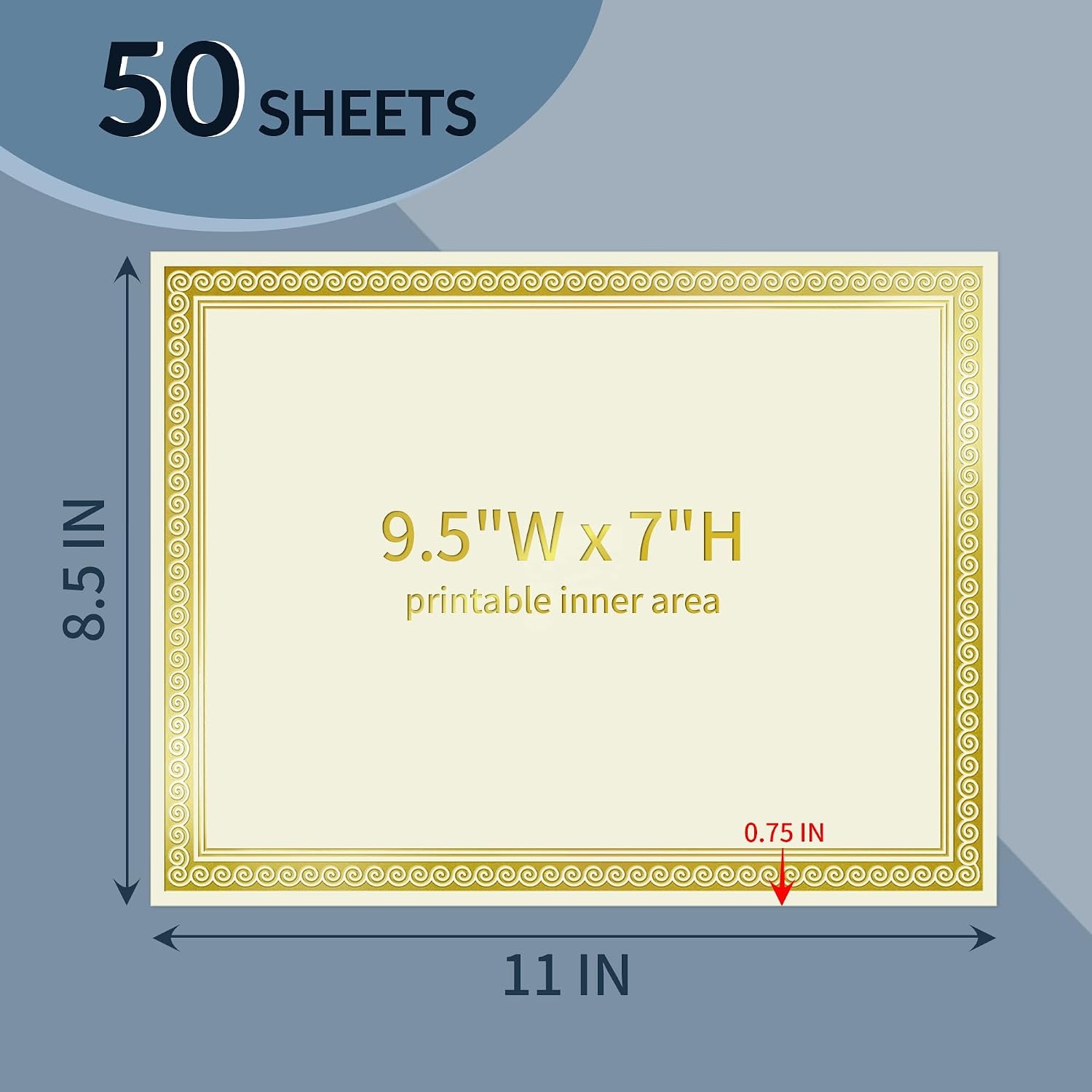 image:imageSUNEE 100 Sheets Certificate Papers Blank Gold Foil Border 85x11 for Diploma Certificates Participation Awards Document Cardstock Paper and Inkjet Printer Friendly Ivory50