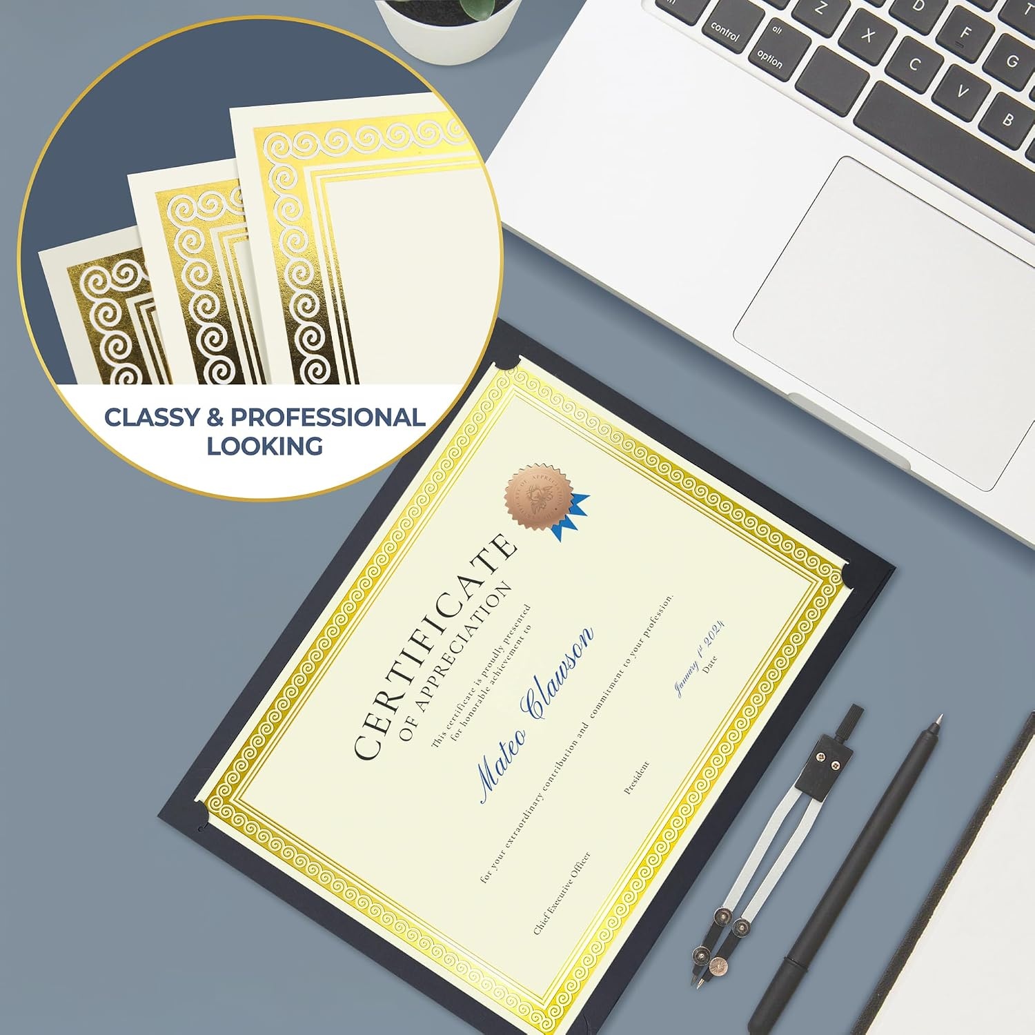 image:imageSUNEE 100 Sheets Certificate Papers Blank Gold Foil Border 85x11 for Diploma Certificates Participation Awards Document Cardstock Paper and Inkjet Printer Friendly Ivory50