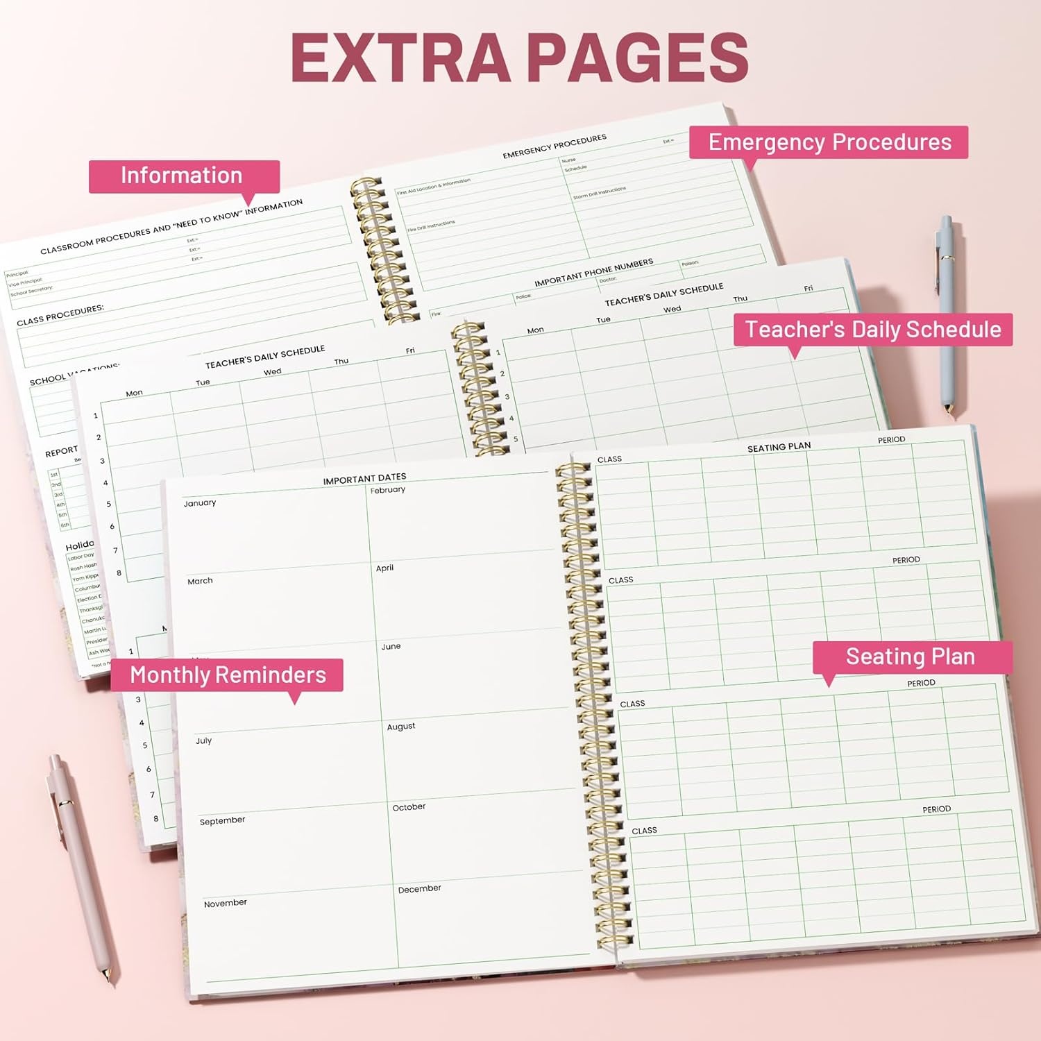 image:imageSUNEE 8 Period Teacher Lesson Plan Book Days Vertically Undated Teacher Planner 20262027 Academic Year 85 x 11 Inch 104 Pages52 Sheets 40 Weeks Waterproof Plastic Cover Back Pocket BluePink Marble