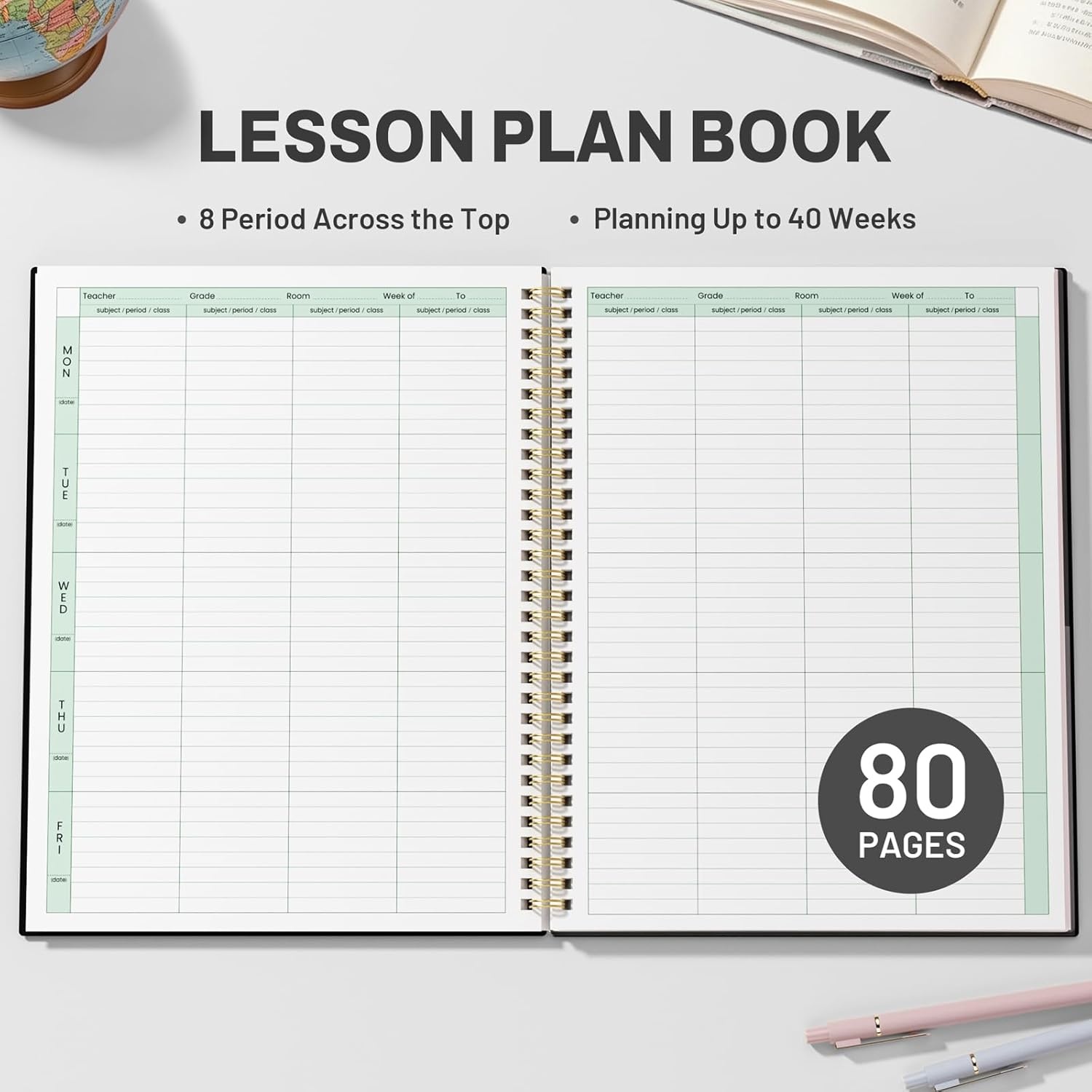 image:imageSUNEE 8 Period Teacher Lesson Plan Book Days Vertically Undated Teacher Planner 20262027 Academic Year 85 x 11 Inch 104 Pages52 Sheets 40 Weeks Waterproof Plastic Cover Back Pocket BlueBlack