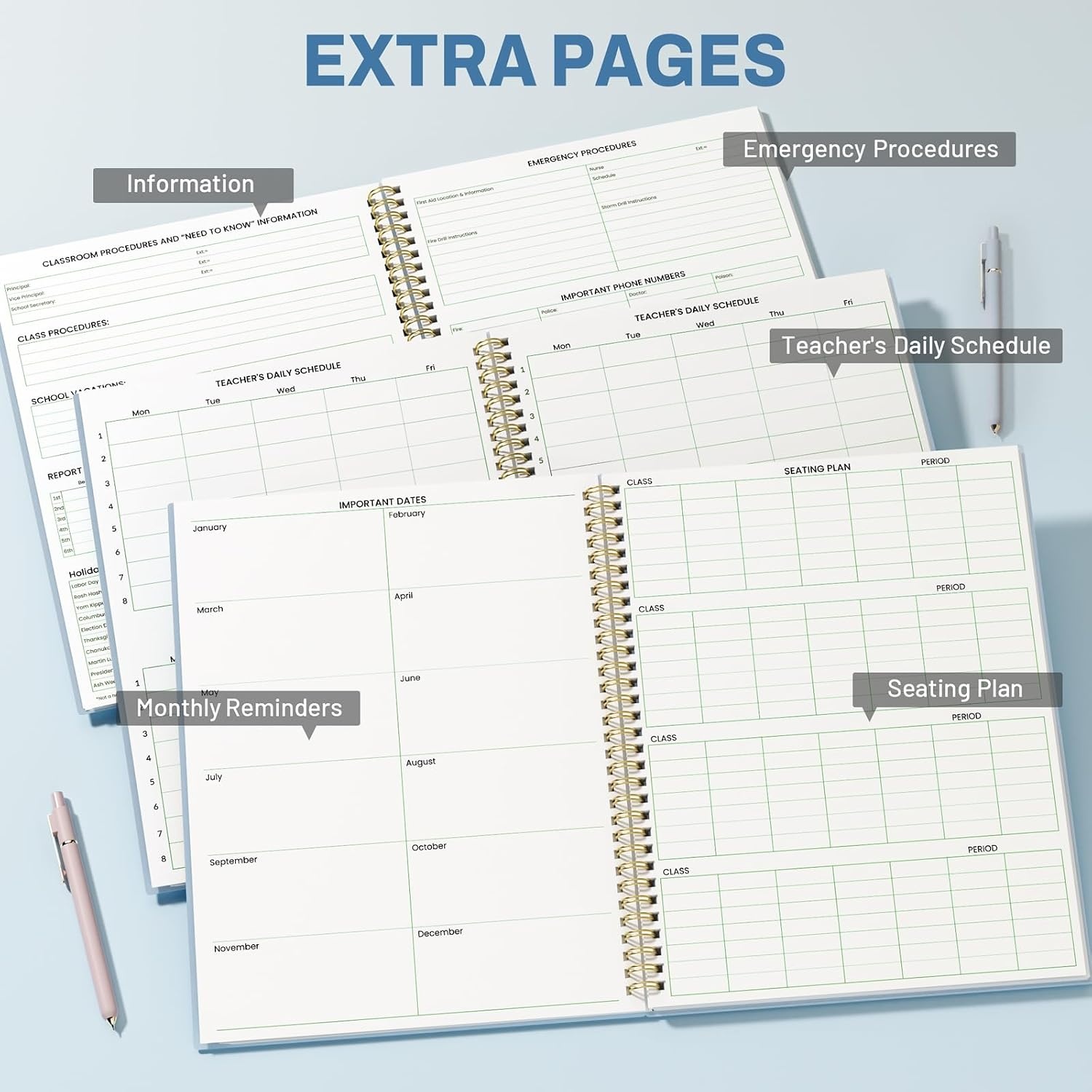 image:imageSUNEE 8 Period Teacher Lesson Plan Book Days Vertically Undated Teacher Planner 20262027 Academic Year 85 x 11 Inch 104 Pages52 Sheets 40 Weeks Waterproof Plastic Cover Back Pocket BlueBlue