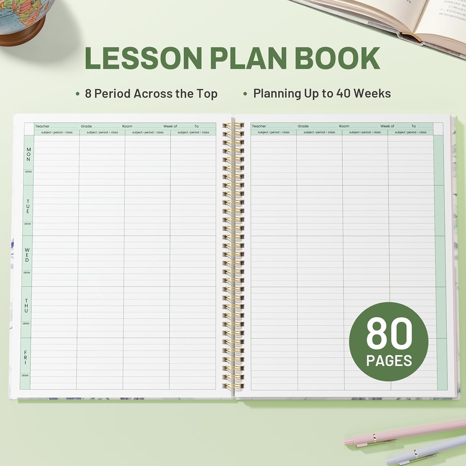 image:imageSUNEE 8 Period Teacher Lesson Plan Book Days Vertically Undated Teacher Planner 20262027 Academic Year 85 x 11 Inch 104 Pages52 Sheets 40 Weeks Waterproof Plastic Cover Back Pocket BlueFull Leaf