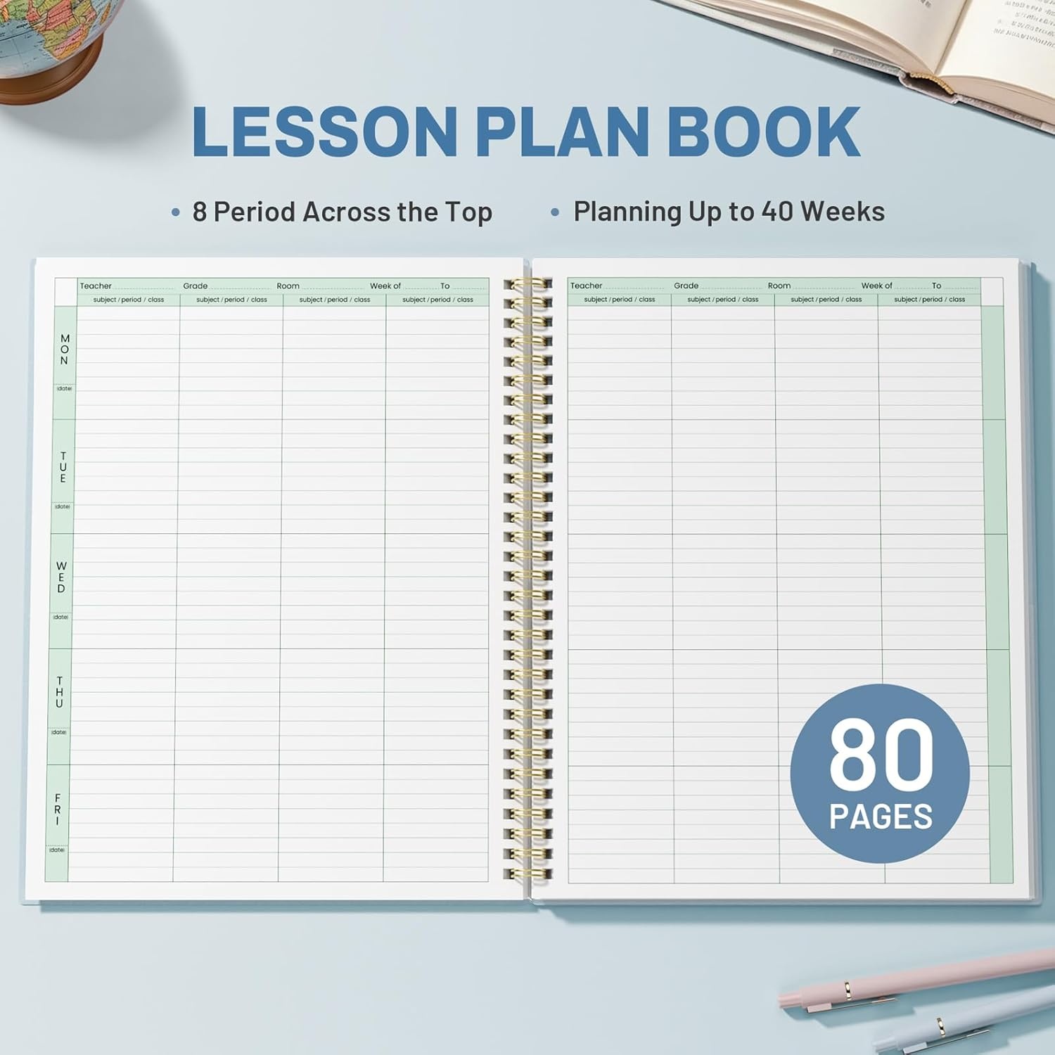 image:imageSUNEE 8 Period Teacher Lesson Plan Book Days Vertically Undated Teacher Planner 20262027 Academic Year 85 x 11 Inch 104 Pages52 Sheets 40 Weeks Waterproof Plastic Cover Back Pocket BlueBlue