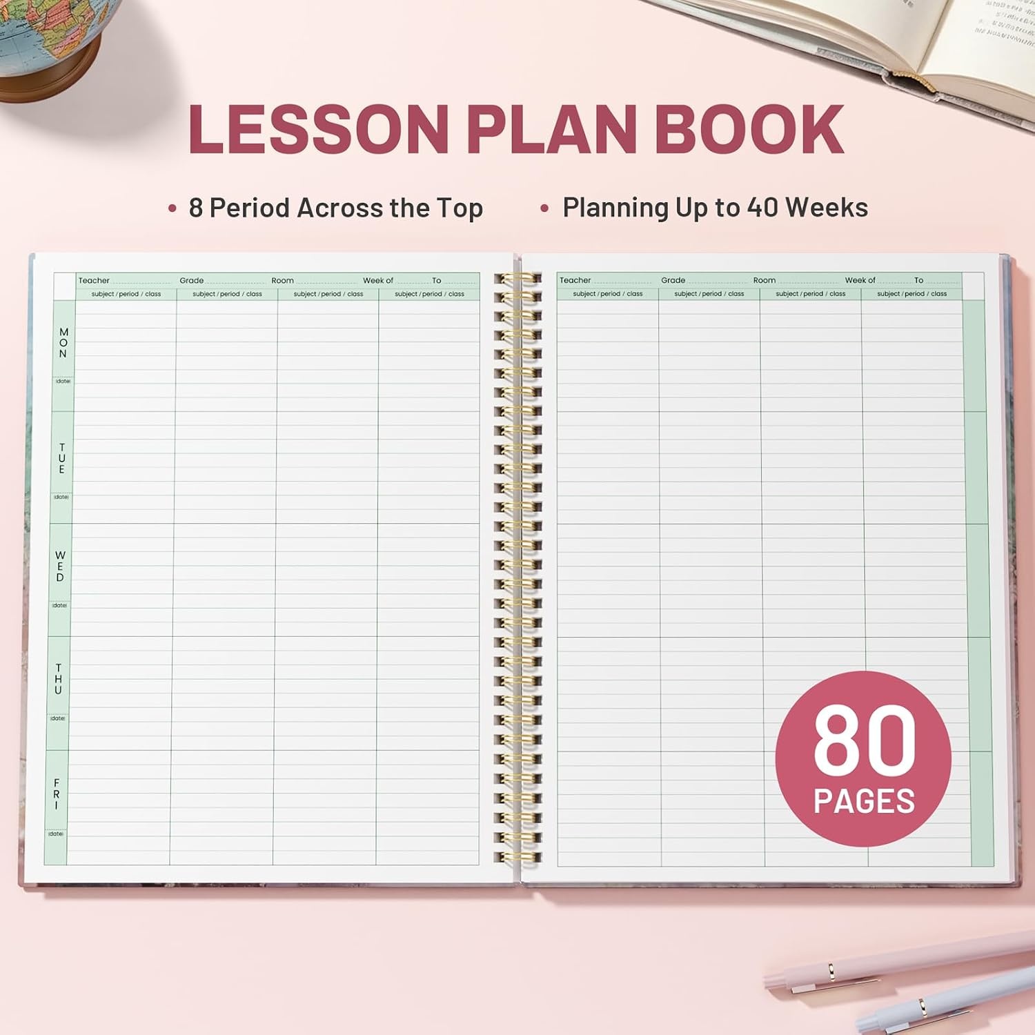 image:imageSUNEE 8 Period Teacher Lesson Plan Book Days Vertically Undated Teacher Planner 20262027 Academic Year 85 x 11 Inch 104 Pages52 Sheets 40 Weeks Waterproof Plastic Cover Back Pocket BluePink Marble
