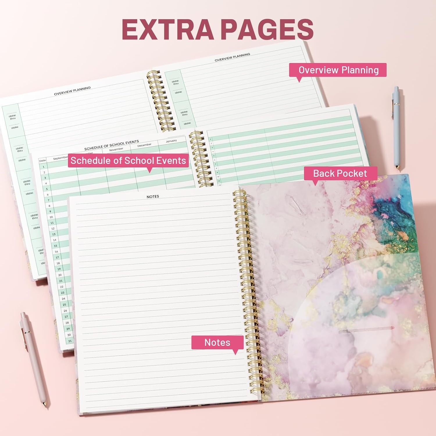 image:imageSUNEE 8 Period Teacher Lesson Plan Book Days Vertically Undated Teacher Planner 20262027 Academic Year 85 x 11 Inch 104 Pages52 Sheets 40 Weeks Waterproof Plastic Cover Back Pocket BluePink Marble