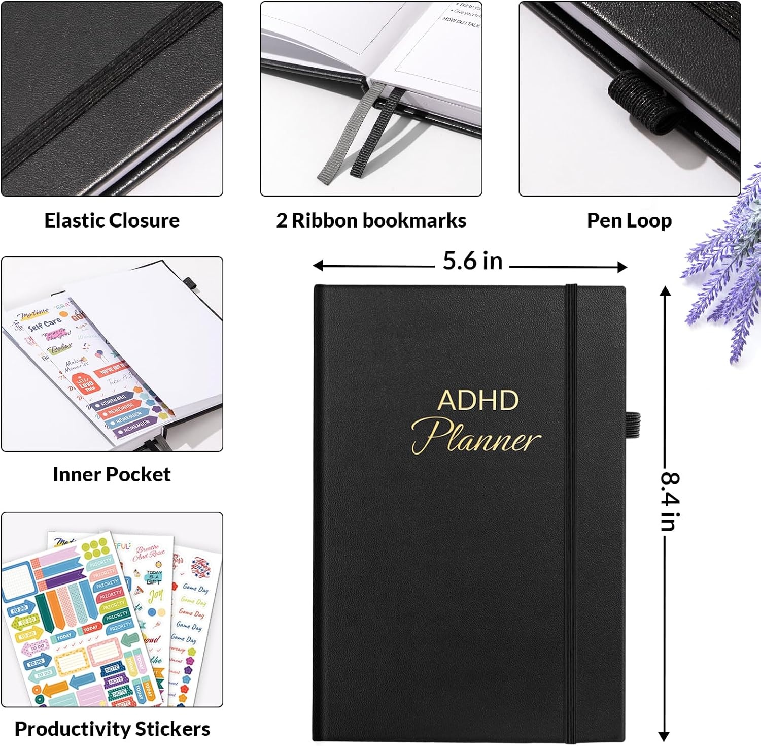image:imageSUNEE Adhd Daily Planner for Adults3Month Undated Daily Weekly Monthly Planner for Productivity Goal Setting Time Management Work amp Life for Men amp WomenVision Board StickersBlack