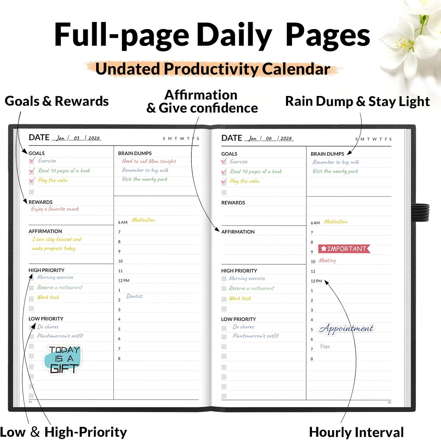 image:imageSUNEE Adhd Daily Planner for Adults3Month Undated Daily Weekly Monthly Planner for Productivity Goal Setting Time Management Work amp Life for Men amp WomenVision Board StickersBlack
