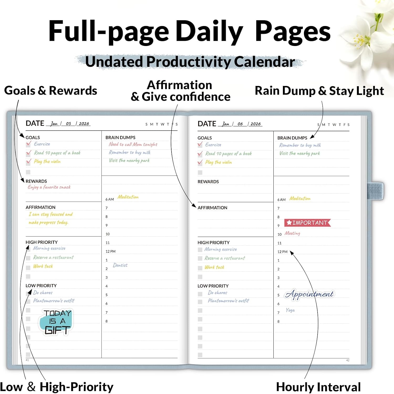 image:imageSUNEE Adhd Daily Planner for Adults3Month Undated Daily Weekly Monthly Planner for Productivity Goal Setting Time Management Work amp Life for Men amp WomenVision Board StickersGray Blue