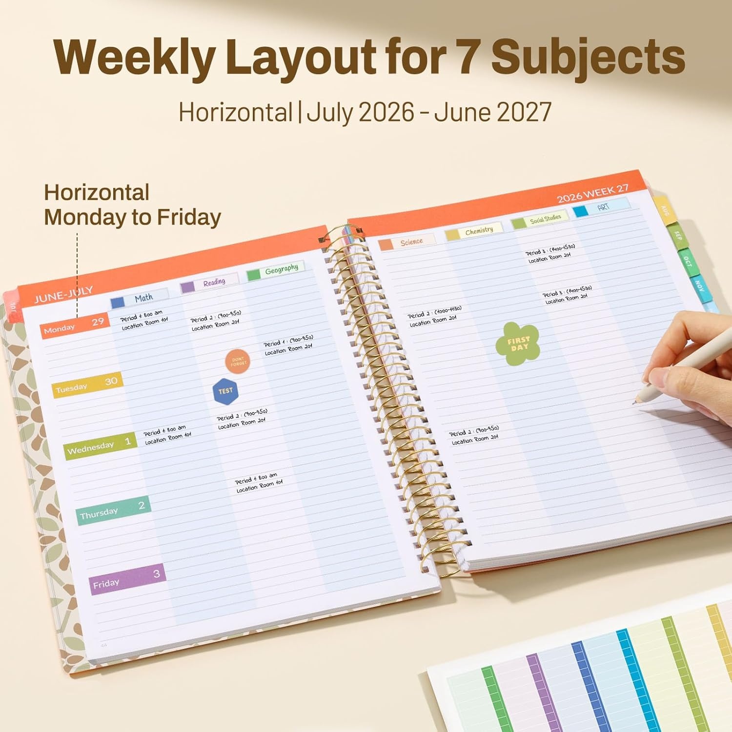 image:imageSUNEE Deluxe Teacher Planner 20262027 Lesson Planner Book with 7 Periods Jul 2026 Jun 2027 85 x 11 Daily Weekly and Monthly Organizers with Colorful Tabs Planning Stickers120gms Paper BlackRetro Floral