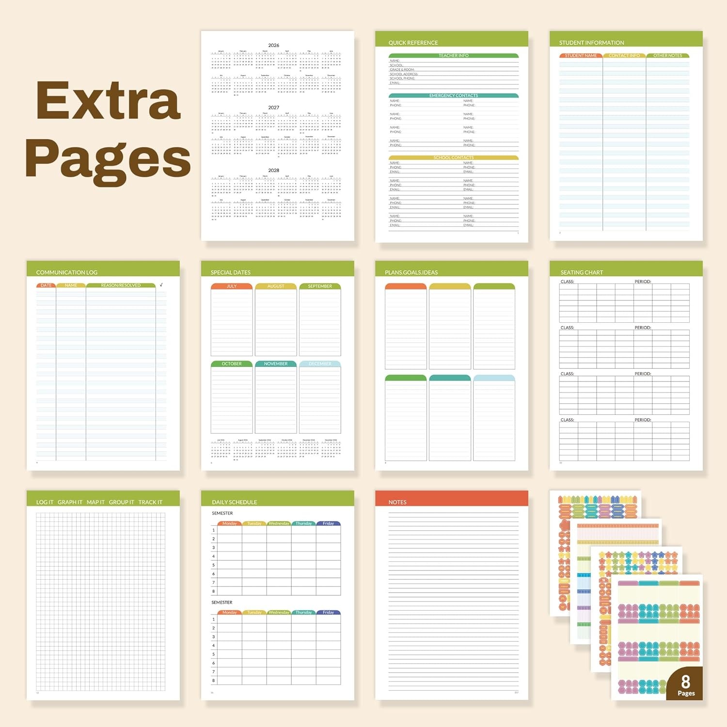 image:imageSUNEE Deluxe Teacher Planner 20262027 Lesson Planner Book with 7 Periods Jul 2026 Jun 2027 85 x 11 Daily Weekly and Monthly Organizers with Colorful Tabs Planning Stickers120gms Paper BlackRetro Floral