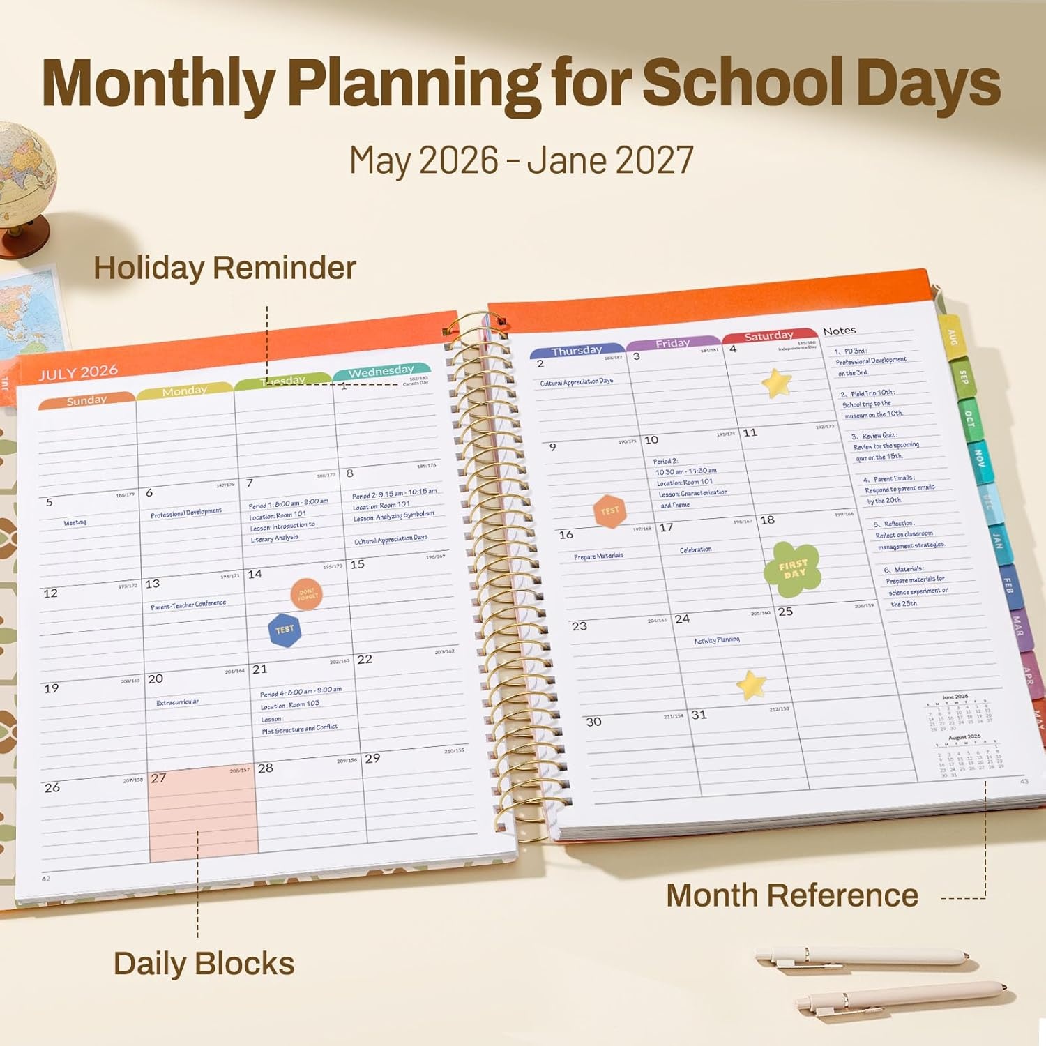 image:imageSUNEE Deluxe Teacher Planner 20262027 Lesson Planner Book with 7 Periods Jul 2026 Jun 2027 85 x 11 Daily Weekly and Monthly Organizers with Colorful Tabs Planning Stickers120gms Paper BlackRetro Floral