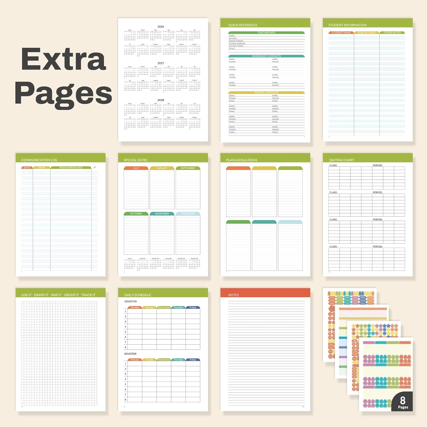 image:imageSUNEE Deluxe Teacher Planner 20262027 Lesson Planner Book with 7 Periods Jul 2026 Jun 2027 85 x 11 Daily Weekly and Monthly Organizers with Colorful Tabs Planning Stickers120gms Paper BlackBlack