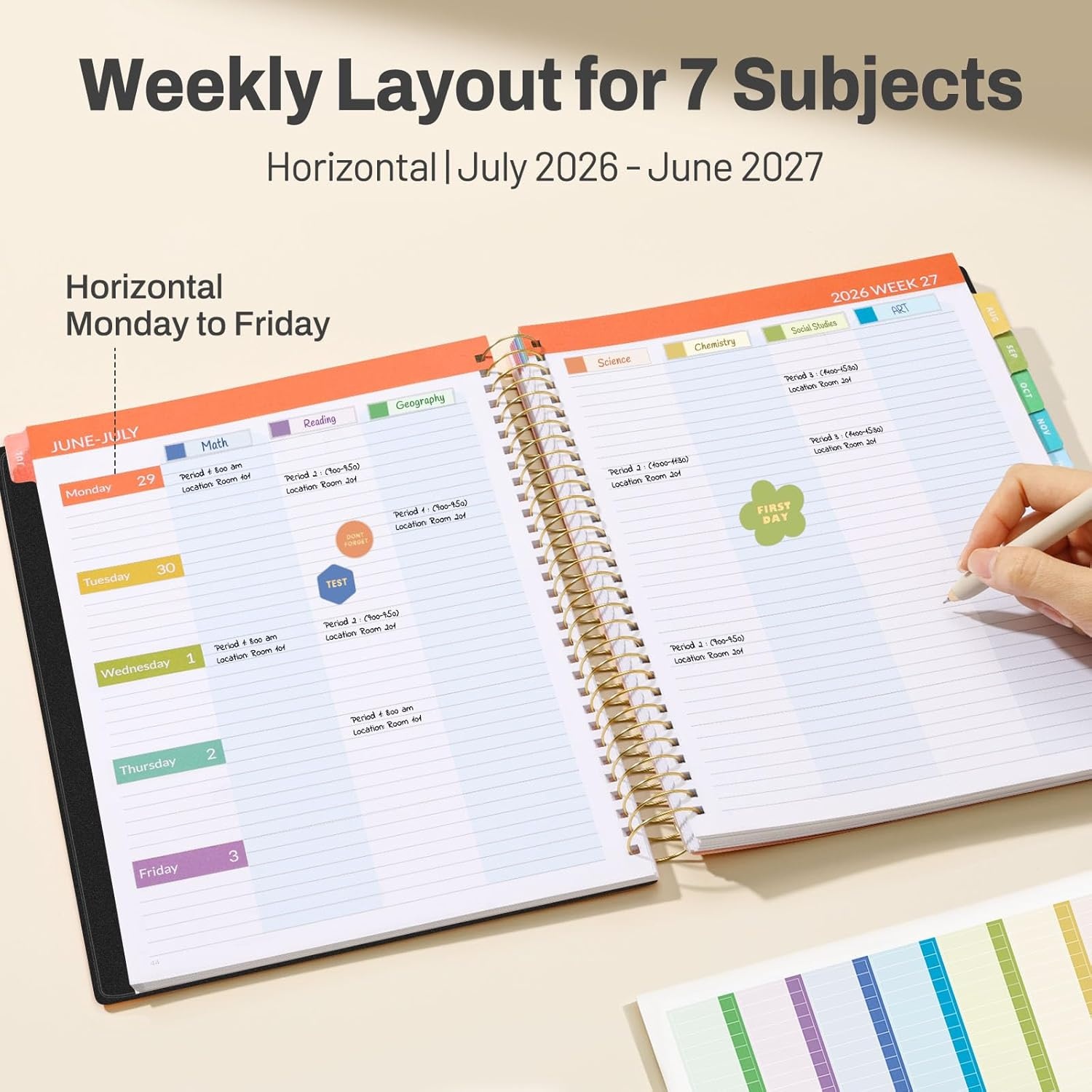 image:imageSUNEE Deluxe Teacher Planner 20262027 Lesson Planner Book with 7 Periods Jul 2026 Jun 2027 85 x 11 Daily Weekly and Monthly Organizers with Colorful Tabs Planning Stickers120gms Paper BlackBlack