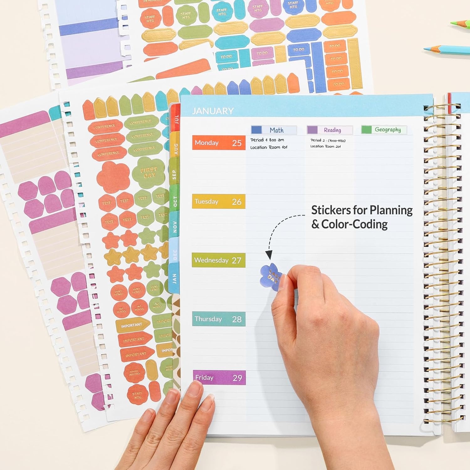 image:imageSUNEE Deluxe Teacher Planner 20262027 Lesson Planner Book with 7 Periods Jul 2026 Jun 2027 85 x 11 Daily Weekly and Monthly Organizers with Colorful Tabs Planning Stickers120gms Paper BlackRetro Floral