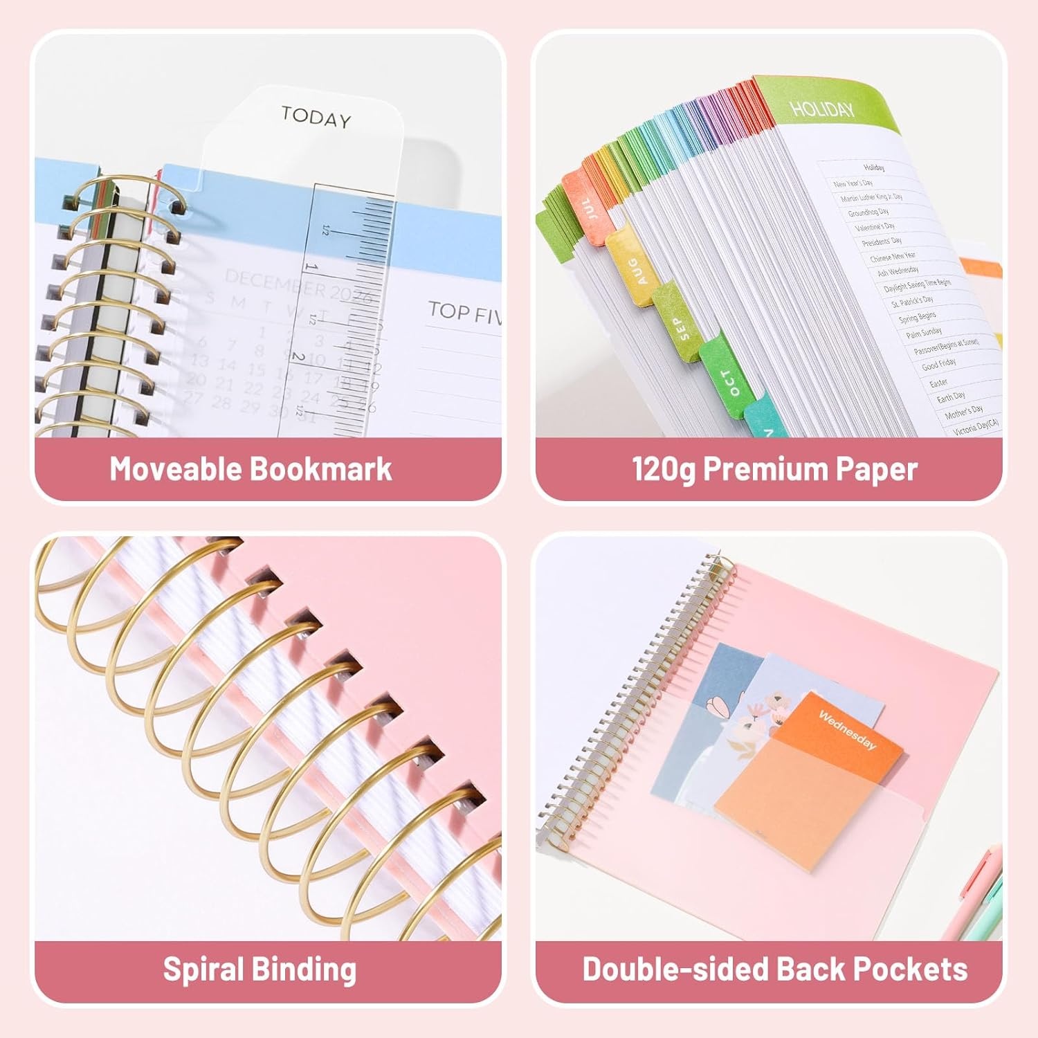 image:imageSUNEE Deluxe Teacher Planner 20262027 Lesson Planner Book with 7 Periods Jul 2026 Jun 2027 85 x 11 Daily Weekly and Monthly Organizers with Colorful Tabs Planning Stickers120gms Paper BlackPink