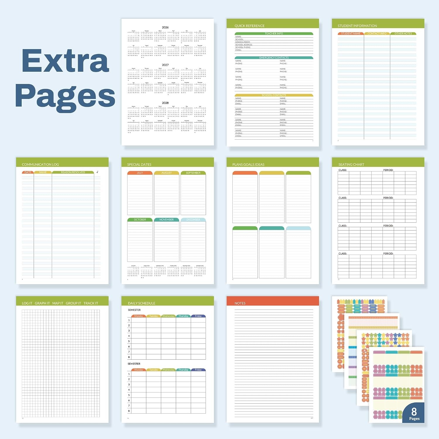 image:imageSUNEE Deluxe Teacher Planner 20262027 Lesson Planner Book with 7 Periods Jul 2026 Jun 2027 85 x 11 Daily Weekly and Monthly Organizers with Colorful Tabs Planning Stickers120gms Paper BlackBlue