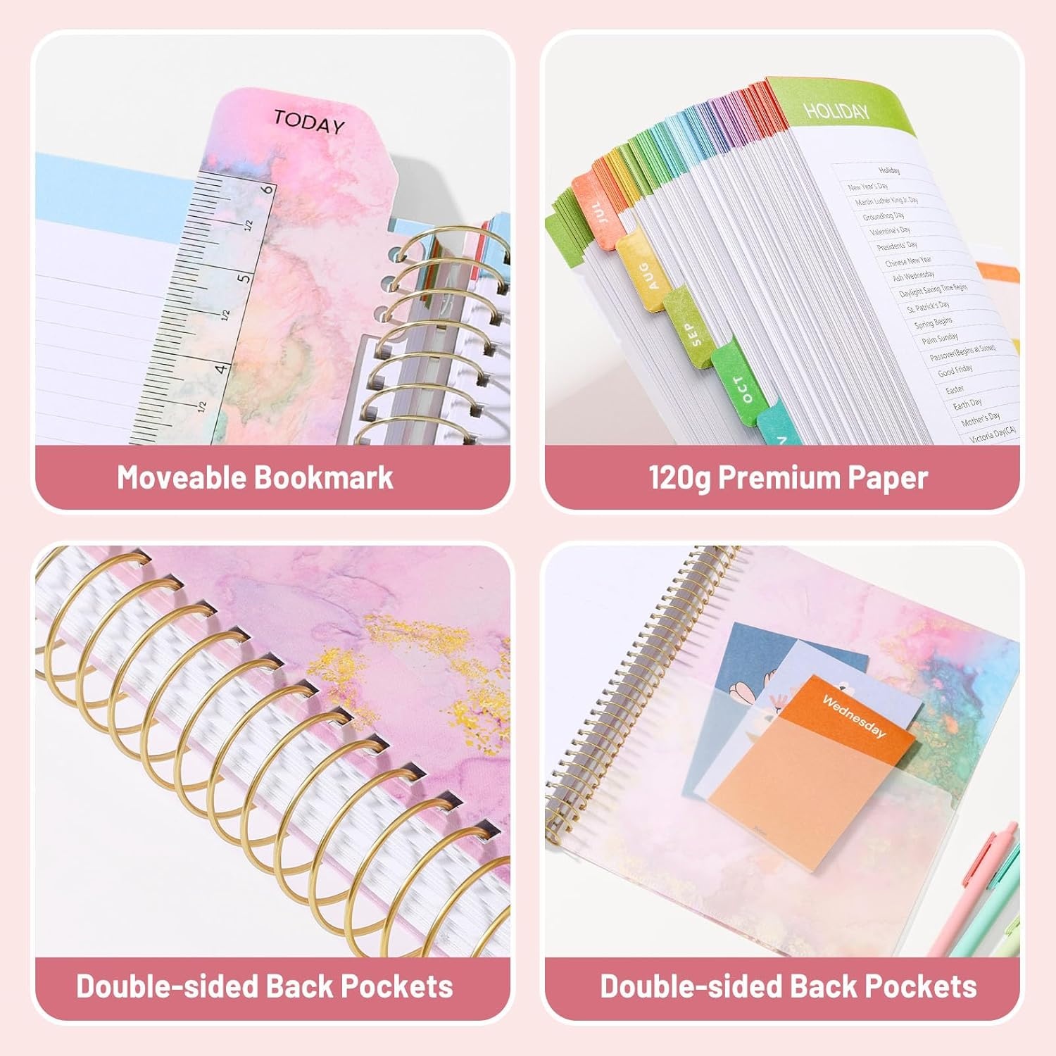 image:imageSUNEE Deluxe Teacher Planner 20262027 Lesson Planner Book with 7 Periods Jul 2026 Jun 2027 85 x 11 Daily Weekly and Monthly Organizers with Colorful Tabs Planning Stickers120gms Paper BlackPink Marble