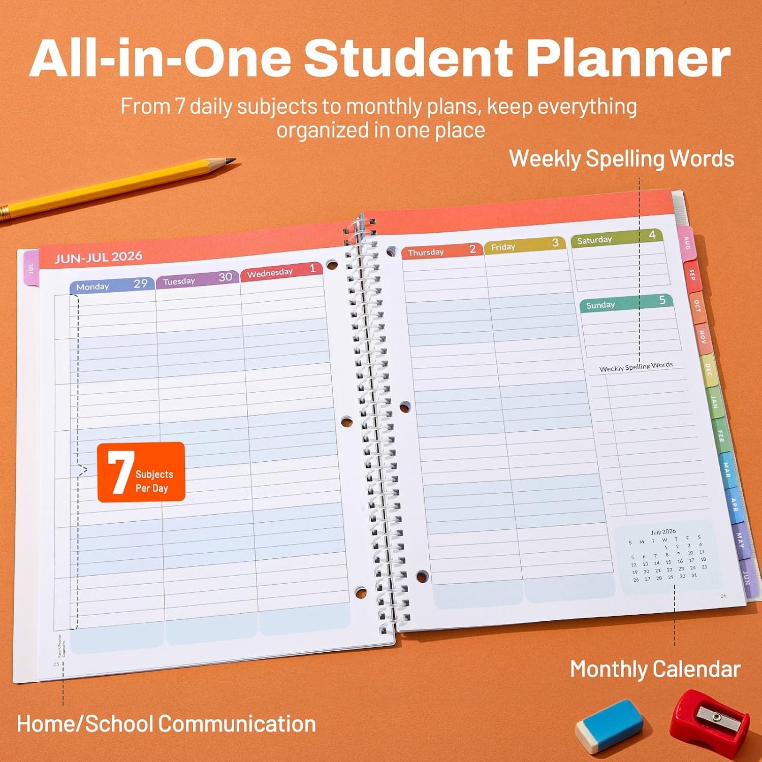 image:imageSUNEE Elementary Student Planner 20262027 Dated Academic Year Jul 2026 Jun 2027 6583 School Planner for Kids Datebooks Weekly amp Monthly Plan Book with BookmarkMonthly Tabs Solar SystemSolar System