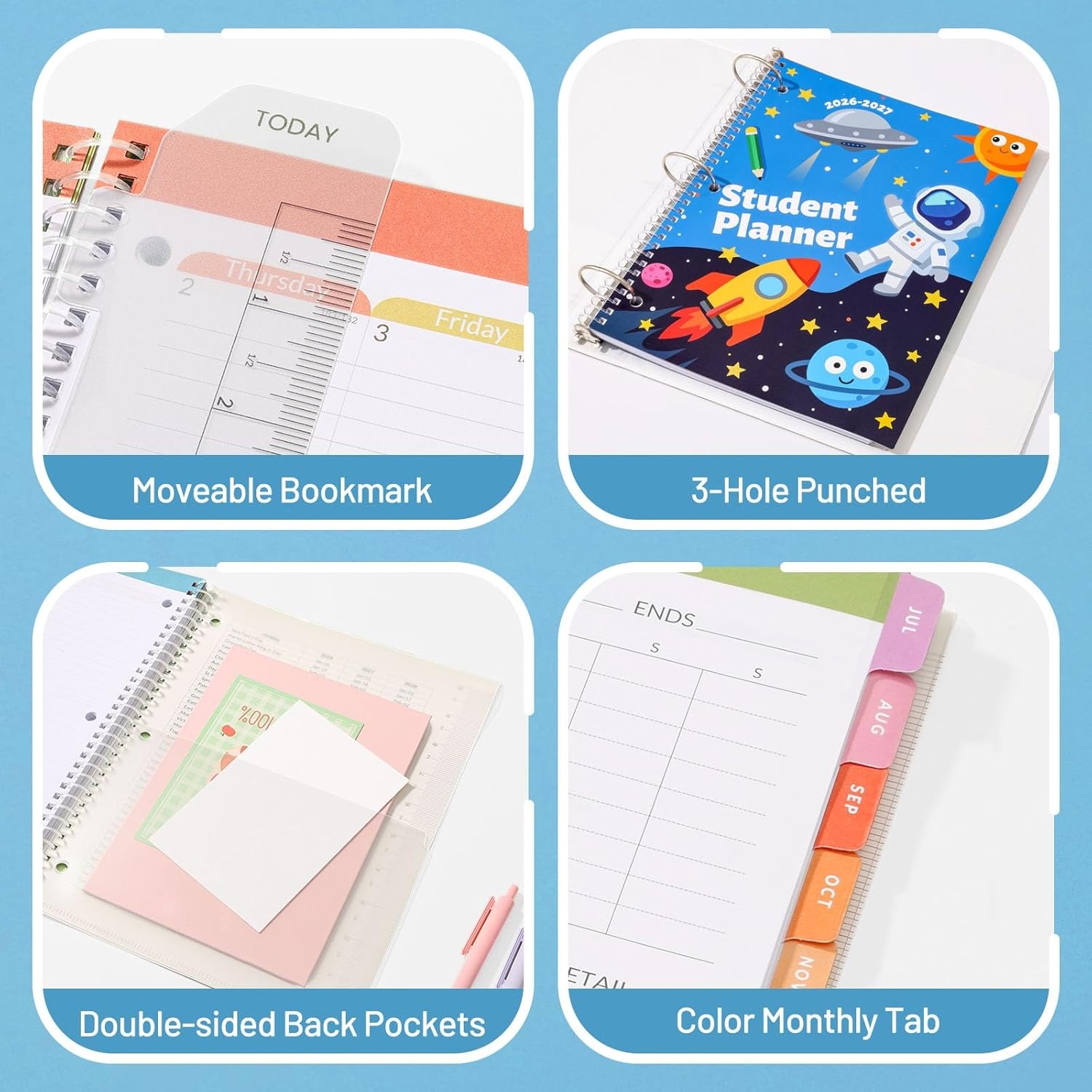 image:imageSUNEE Elementary Student Planner 20262027 Dated Academic Year Jul 2026 Jun 2027 6583 School Planner for Kids Datebooks Weekly amp Monthly Plan Book with BookmarkMonthly Tabs Solar SystemSpace Fun