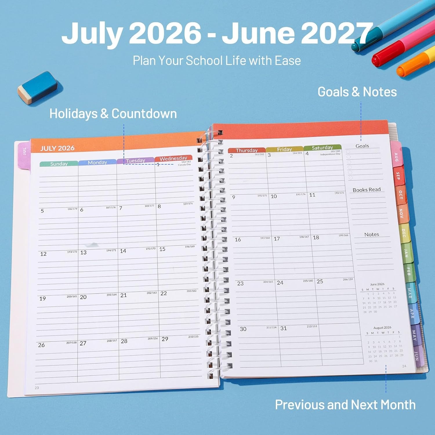 image:imageSUNEE Elementary Student Planner 20262027 Dated Academic Year Jul 2026 Jun 2027 6583 School Planner for Kids Datebooks Weekly amp Monthly Plan Book with BookmarkMonthly Tabs Solar SystemSpace Fun
