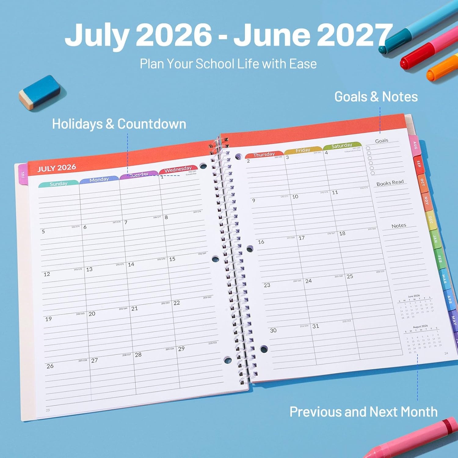 image:imageSUNEE Elementary Student Planner 20262027 Dated Academic Year Jul 2026 Jun 2027 6583 School Planner for Kids Datebooks Weekly amp Monthly Plan Book with BookmarkMonthly Tabs Solar SystemSpace Fun