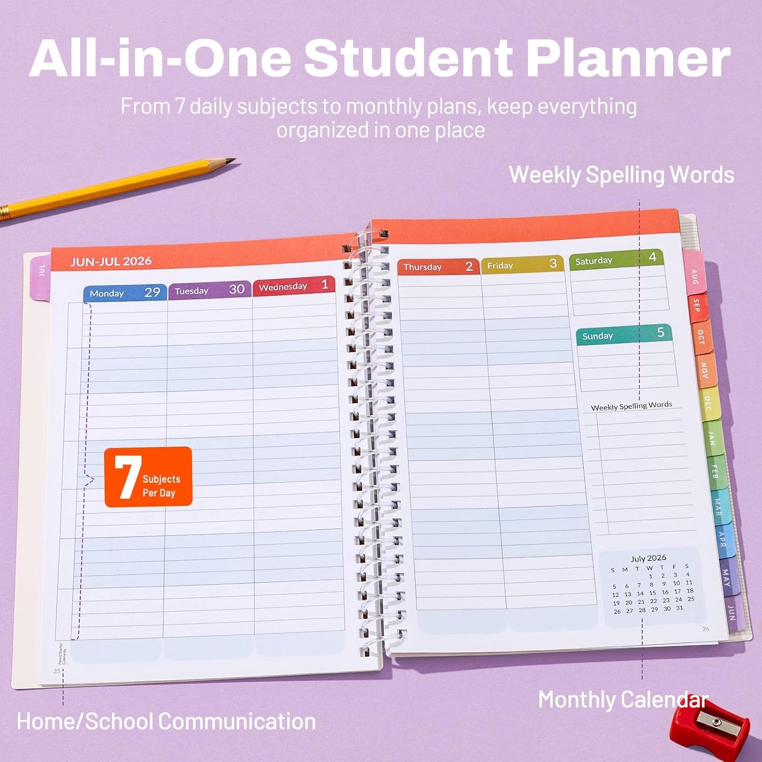 image:imageSUNEE Elementary Student Planner 20262027 Dated Academic Year Jul 2026 Jun 2027 6583 School Planner for Kids Datebooks Weekly amp Monthly Plan Book with BookmarkMonthly Tabs Solar SystemColorful Balloon