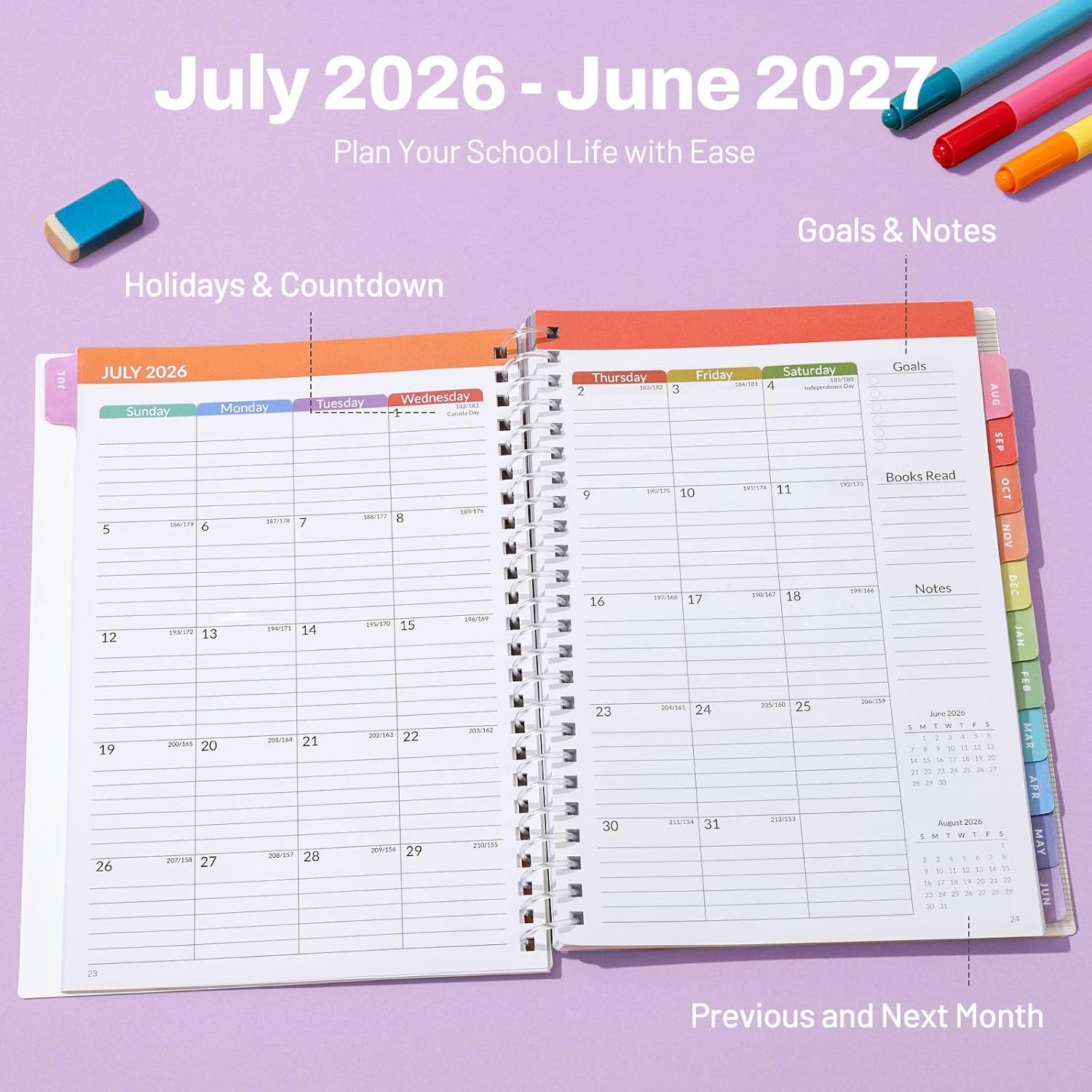 image:imageSUNEE Elementary Student Planner 20262027 Dated Academic Year Jul 2026 Jun 2027 6583 School Planner for Kids Datebooks Weekly amp Monthly Plan Book with BookmarkMonthly Tabs Solar SystemColorful Balloon
