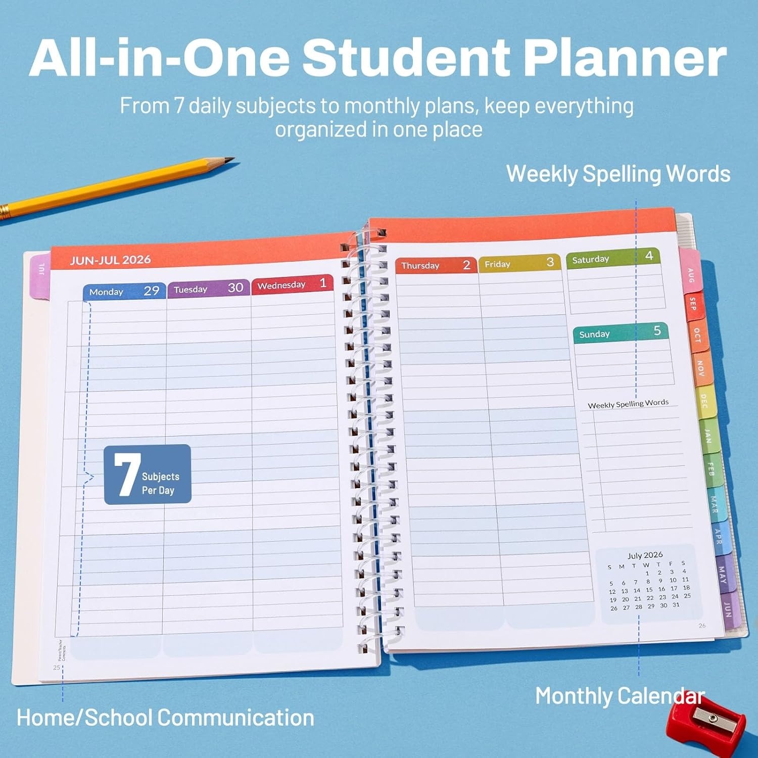 image:imageSUNEE Elementary Student Planner 20262027 Dated Academic Year Jul 2026 Jun 2027 6583 School Planner for Kids Datebooks Weekly amp Monthly Plan Book with BookmarkMonthly Tabs Solar SystemSpace Fun