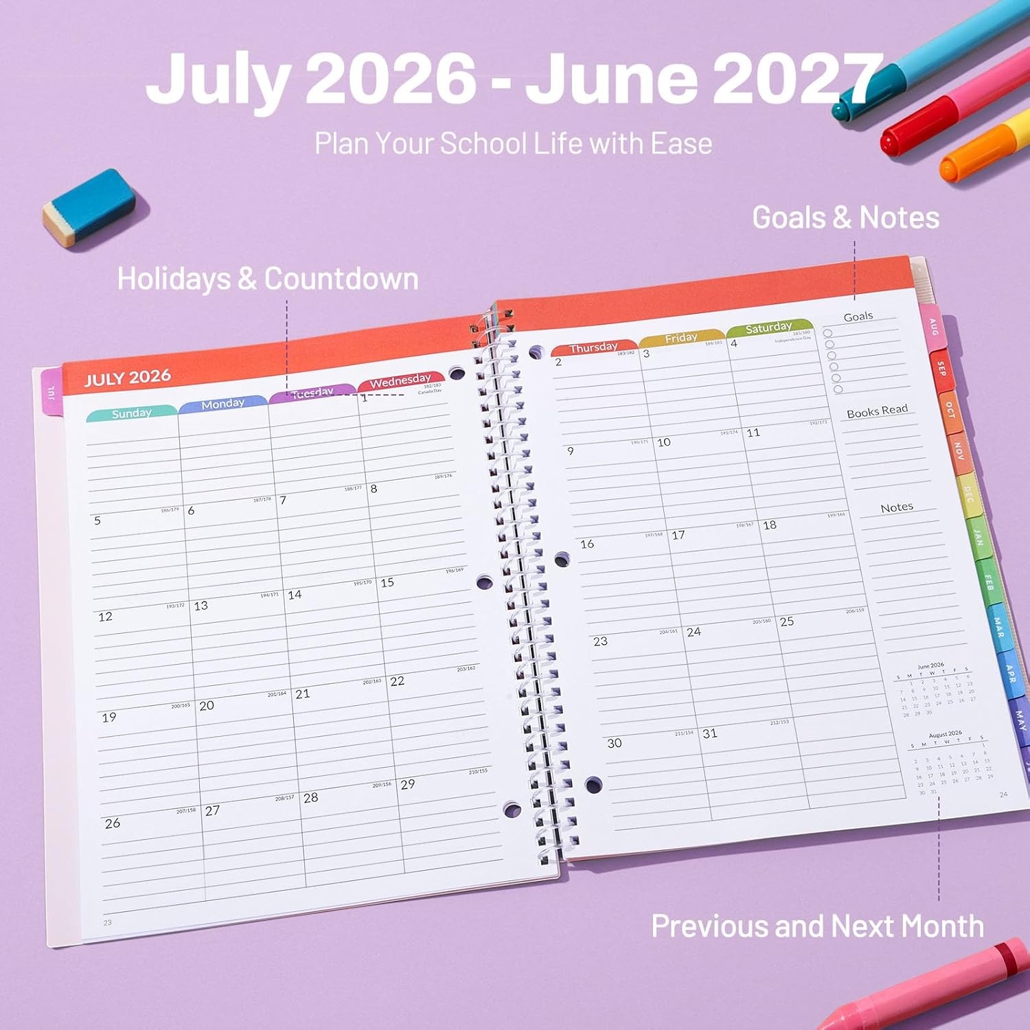 image:imageSUNEE Elementary Student Planner 20262027 Dated Academic Year Jul 2026 Jun 2027 6583 School Planner for Kids Datebooks Weekly amp Monthly Plan Book with BookmarkMonthly Tabs Solar SystemColorful Balloon