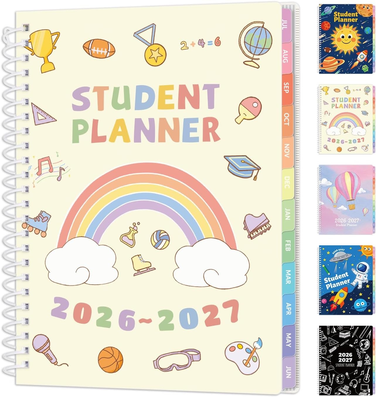 image:imageSUNEE Elementary Student Planner 20262027 Dated Academic Year Jul 2026 Jun 2027 6583 School Planner for Kids Datebooks Weekly amp Monthly Plan Book with BookmarkMonthly Tabs Solar SystemBeige Rainbow