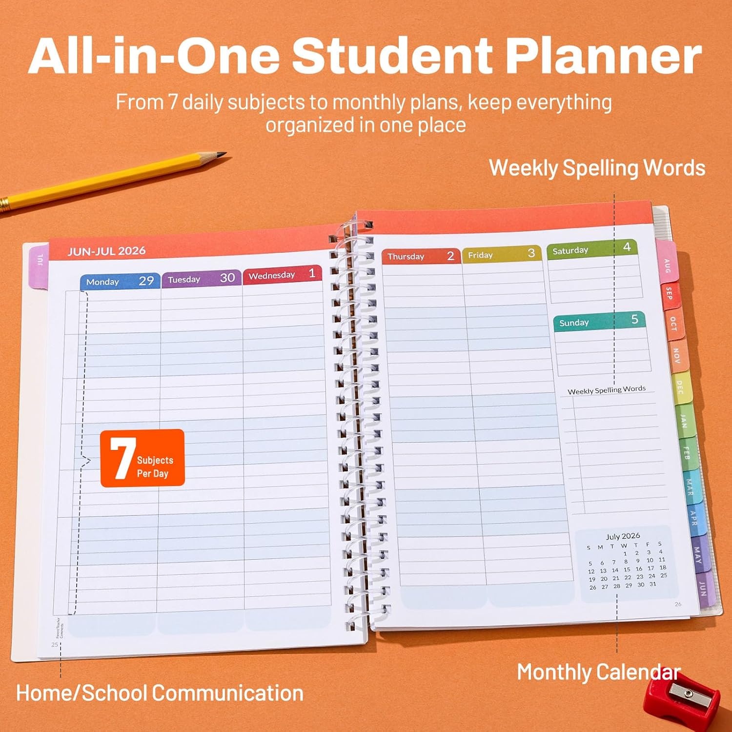 image:imageSUNEE Elementary Student Planner 20262027 Dated Academic Year Jul 2026 Jun 2027 6583 School Planner for Kids Datebooks Weekly amp Monthly Plan Book with BookmarkMonthly Tabs Solar SystemSchool Study