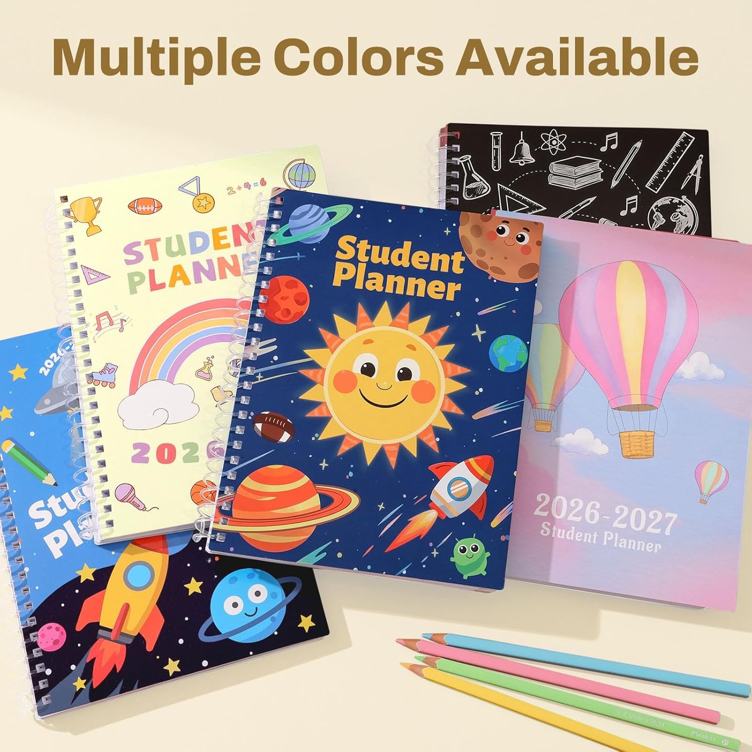 image:imageSUNEE Elementary Student Planner 20262027 Dated Academic Year Jul 2026 Jun 2027 6583 School Planner for Kids Datebooks Weekly amp Monthly Plan Book with BookmarkMonthly Tabs Solar SystemBeige Rainbow