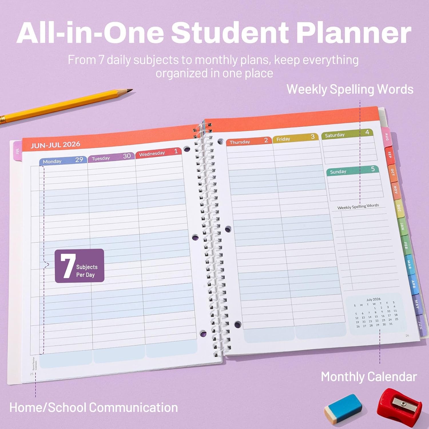 image:imageSUNEE Elementary Student Planner 20262027 Dated Academic Year Jul 2026 Jun 2027 6583 School Planner for Kids Datebooks Weekly amp Monthly Plan Book with BookmarkMonthly Tabs Solar SystemColorful Balloon