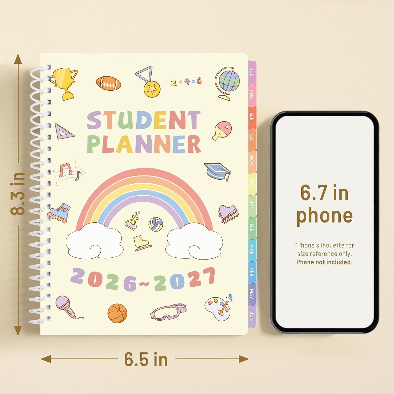 image:imageSUNEE Elementary Student Planner 20262027 Dated Academic Year Jul 2026 Jun 2027 6583 School Planner for Kids Datebooks Weekly amp Monthly Plan Book with BookmarkMonthly Tabs Solar SystemBeige Rainbow
