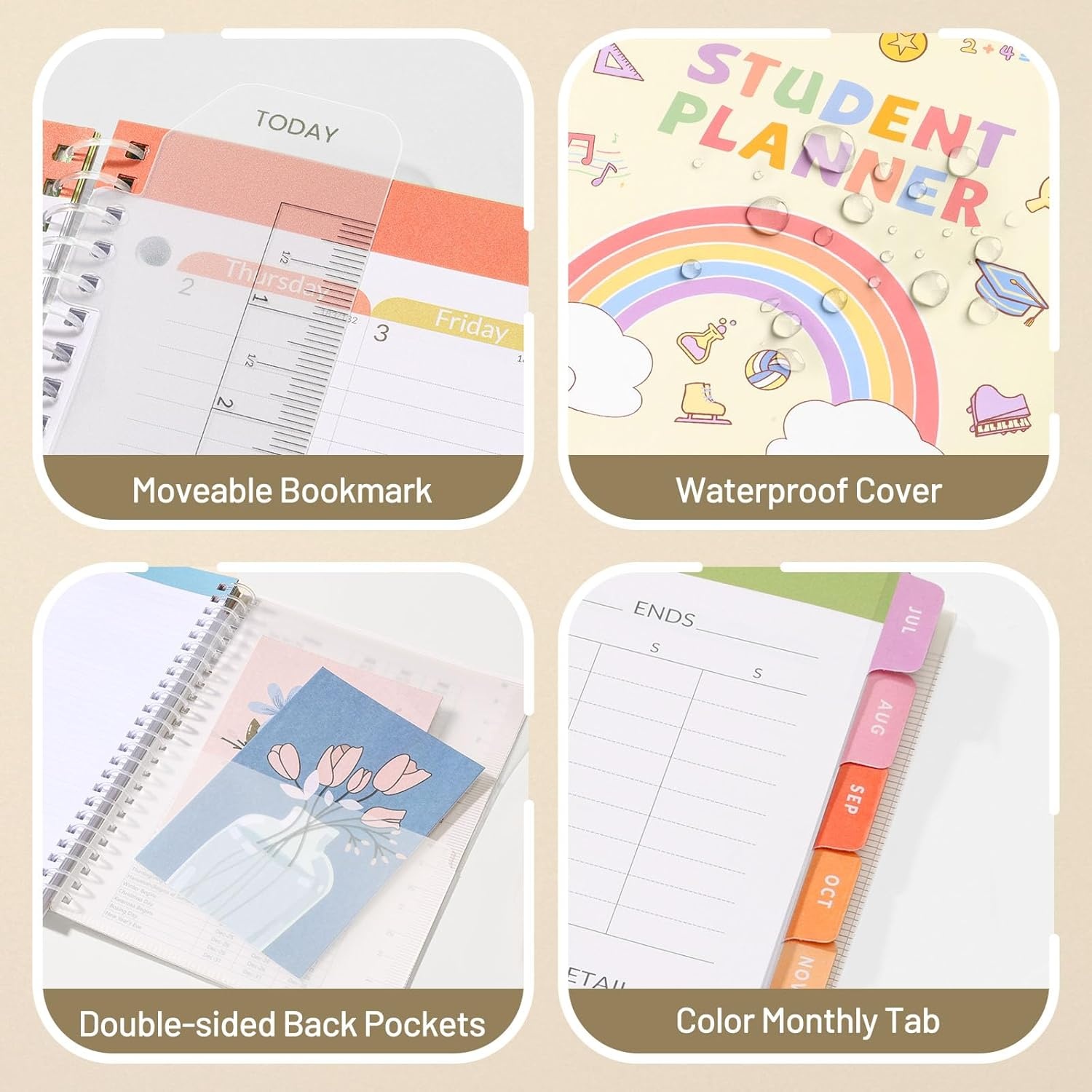 image:imageSUNEE Elementary Student Planner 20262027 Dated Academic Year Jul 2026 Jun 2027 6583 School Planner for Kids Datebooks Weekly amp Monthly Plan Book with BookmarkMonthly Tabs Solar SystemBeige Rainbow
