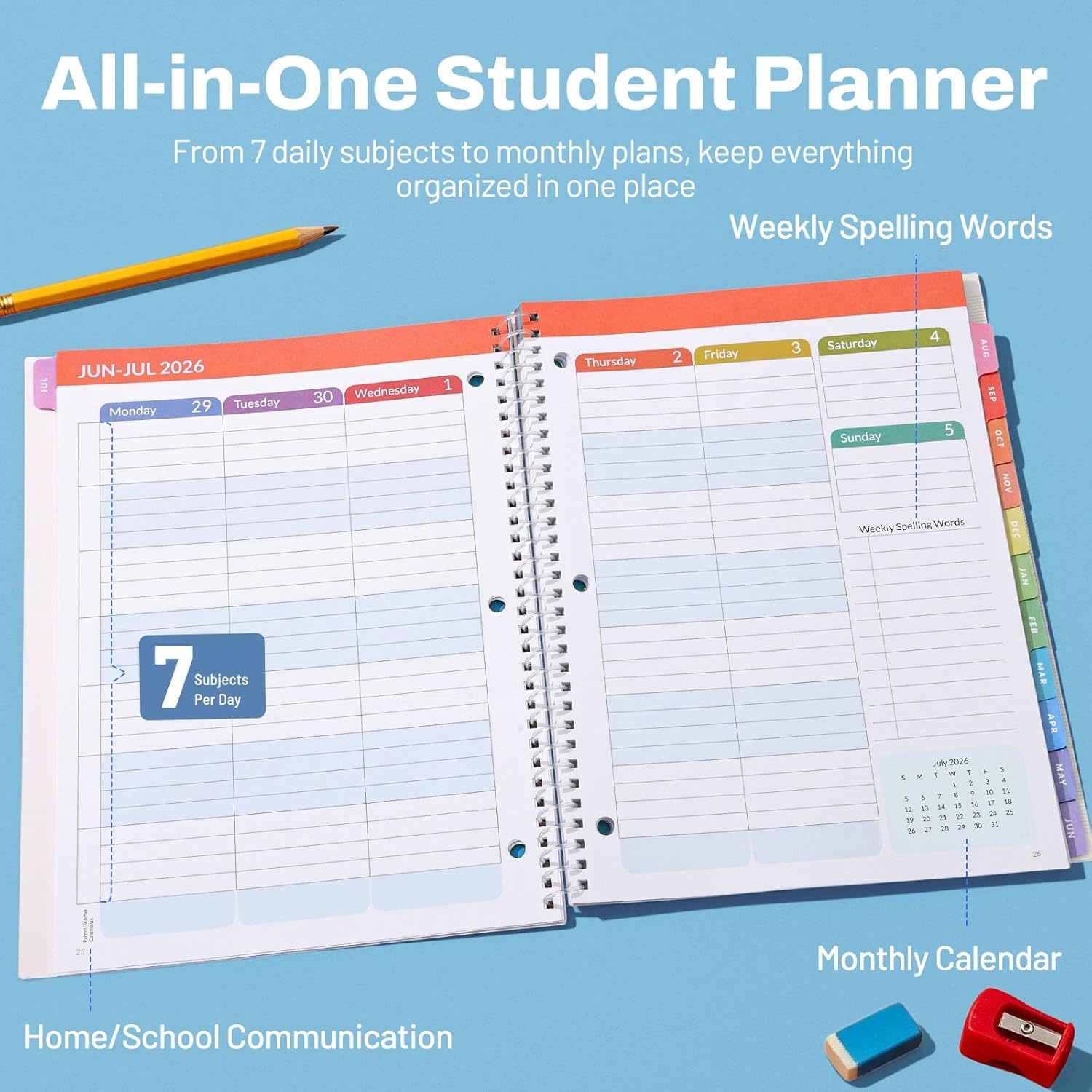 image:imageSUNEE Elementary Student Planner 20262027 Dated Academic Year Jul 2026 Jun 2027 6583 School Planner for Kids Datebooks Weekly amp Monthly Plan Book with BookmarkMonthly Tabs Solar SystemSpace Fun