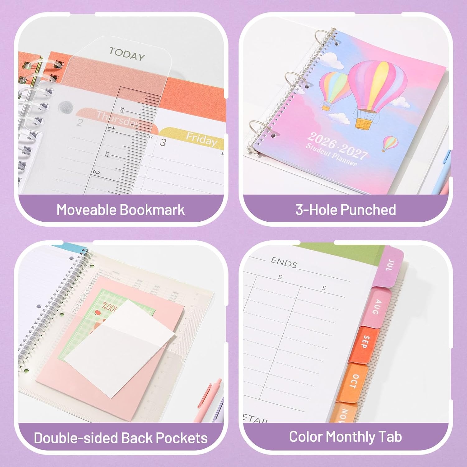 image:imageSUNEE Elementary Student Planner 20262027 Dated Academic Year Jul 2026 Jun 2027 6583 School Planner for Kids Datebooks Weekly amp Monthly Plan Book with BookmarkMonthly Tabs Solar SystemColorful Balloon