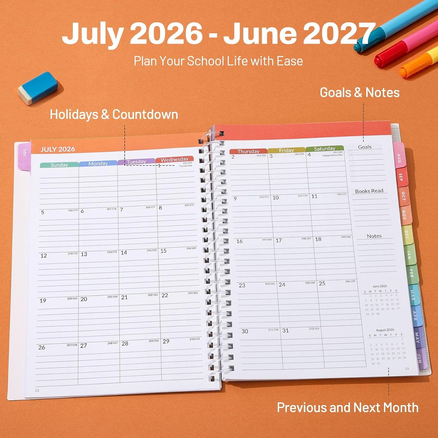 image:imageSUNEE Elementary Student Planner 20262027 Dated Academic Year Jul 2026 Jun 2027 6583 School Planner for Kids Datebooks Weekly amp Monthly Plan Book with BookmarkMonthly Tabs Solar SystemSolar System