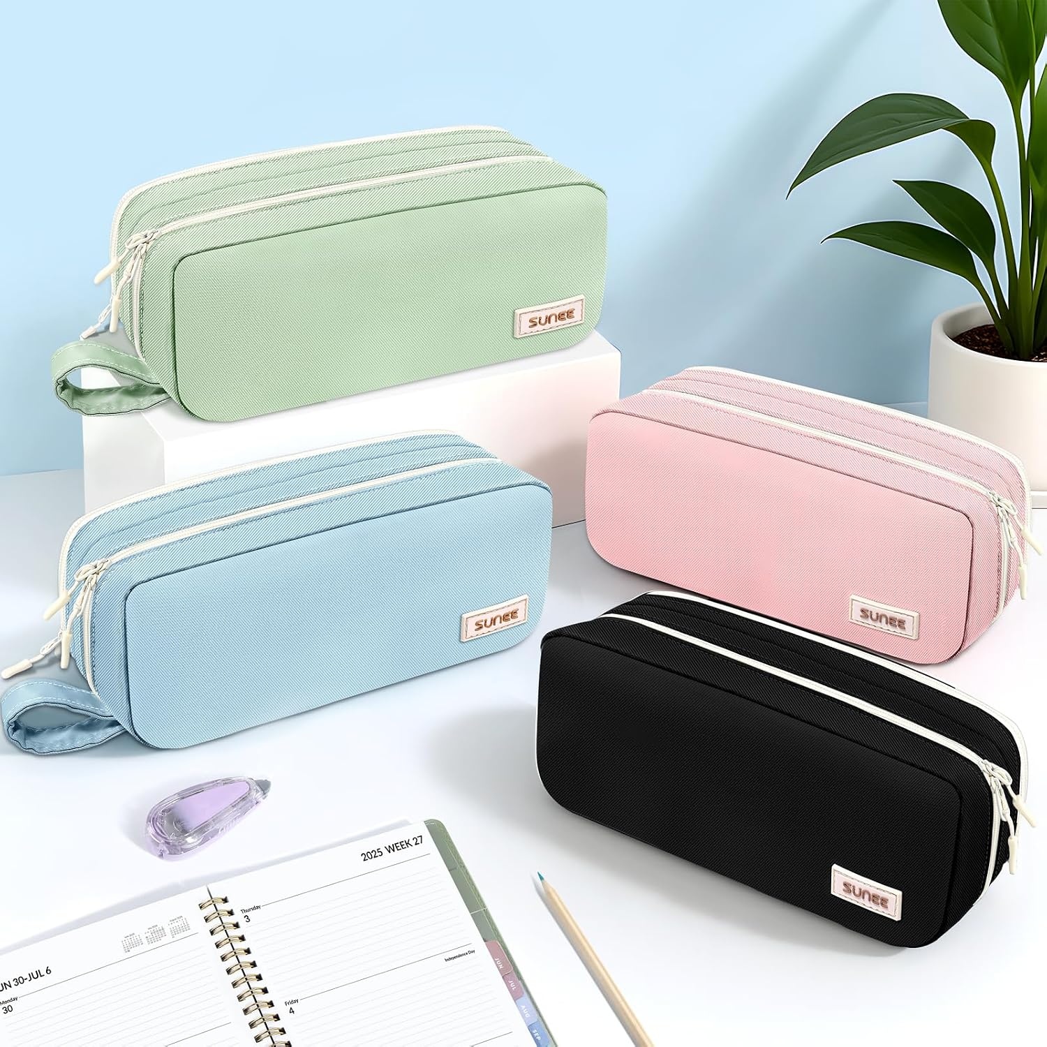 image:imageSUNEE Pencil Case Large Capacity Pencil Pouch Aesthetic Pen Bag Office Stationery Organizer Simple Sturdy Multifunctional for Teen Girls Women Men BlueBlue